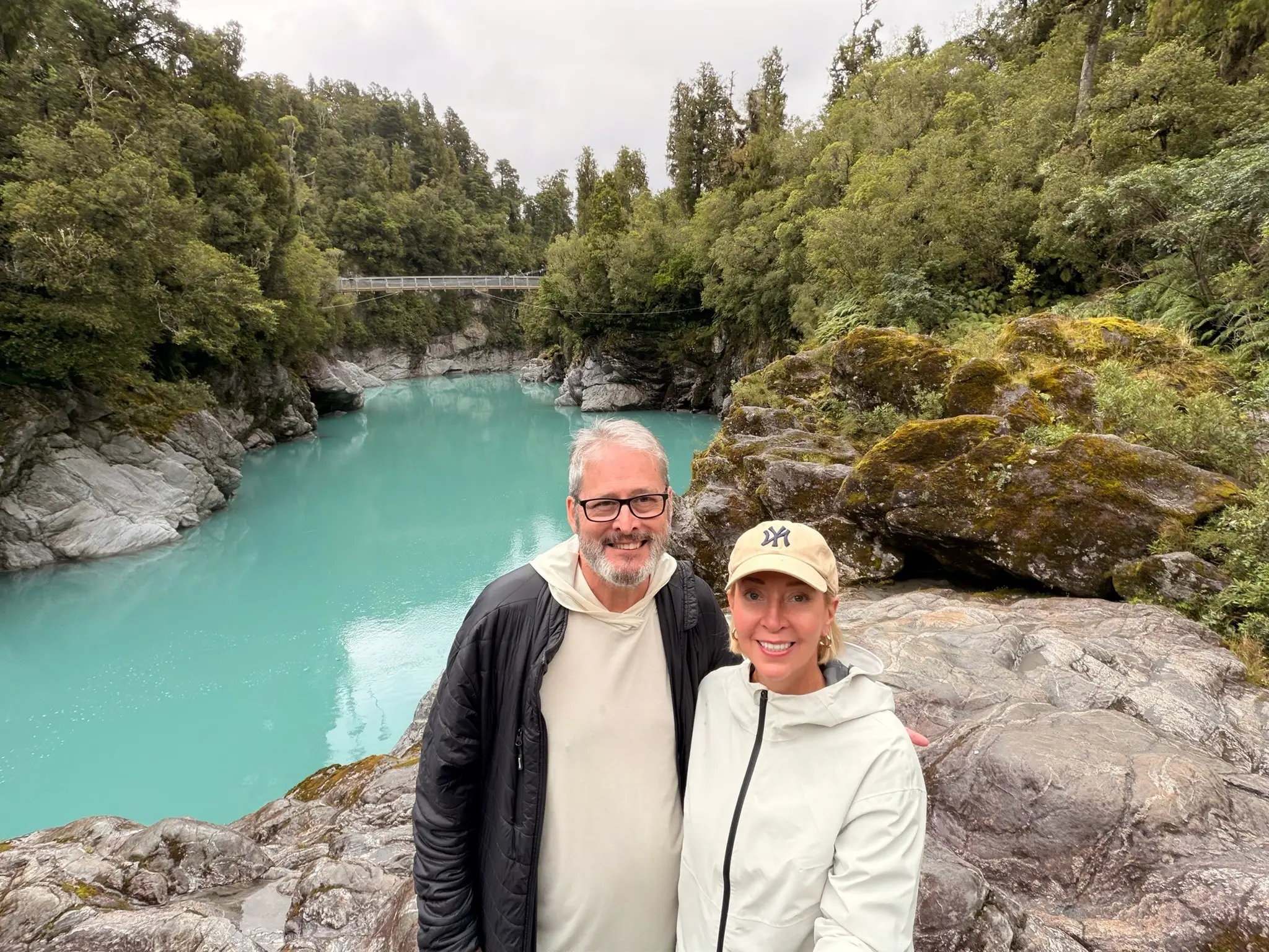 Kelly Benthall and her husband at Hokitika Gorge in New Zealand's South Island.