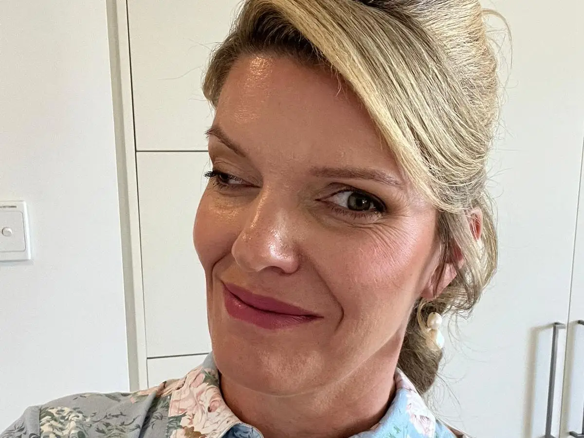 A woman with a facial injury