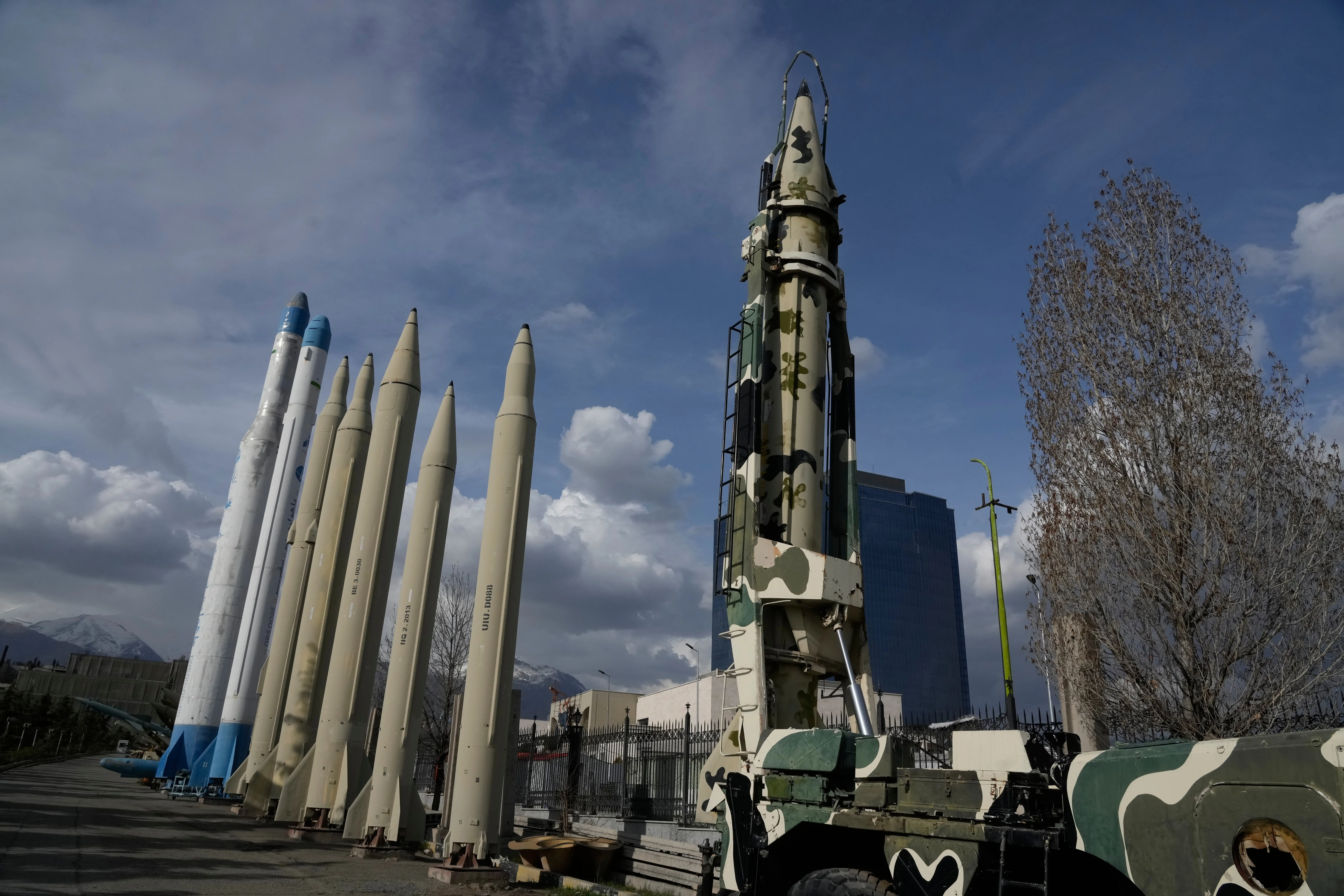 Iran's domestically built missiles and satellite carriers are displayed in a permanent exhibition at a recreational area in northern Tehran, Iran, Tuesday, March 24, 2026.