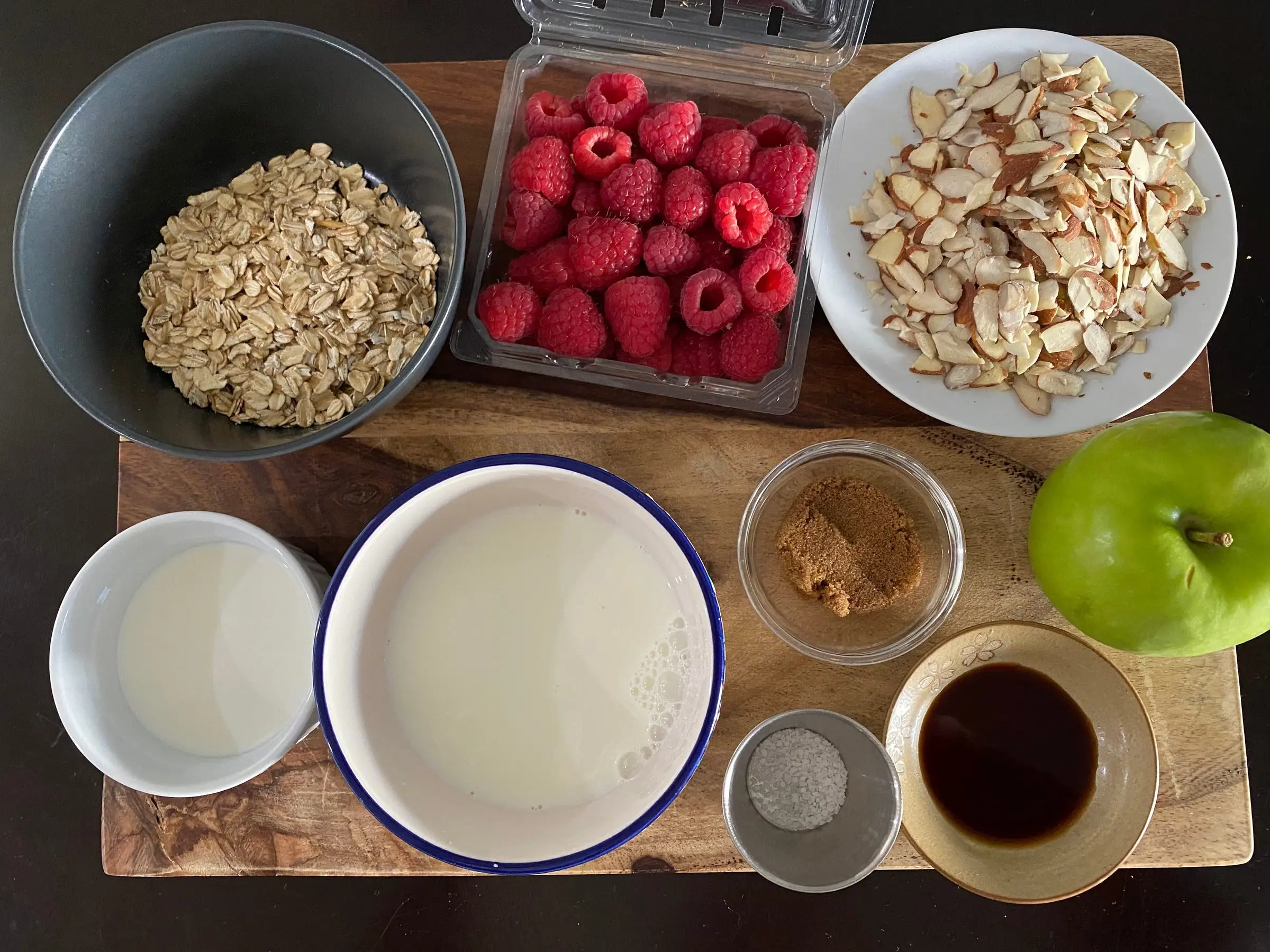 ingredients like oats, berries, on cutting board