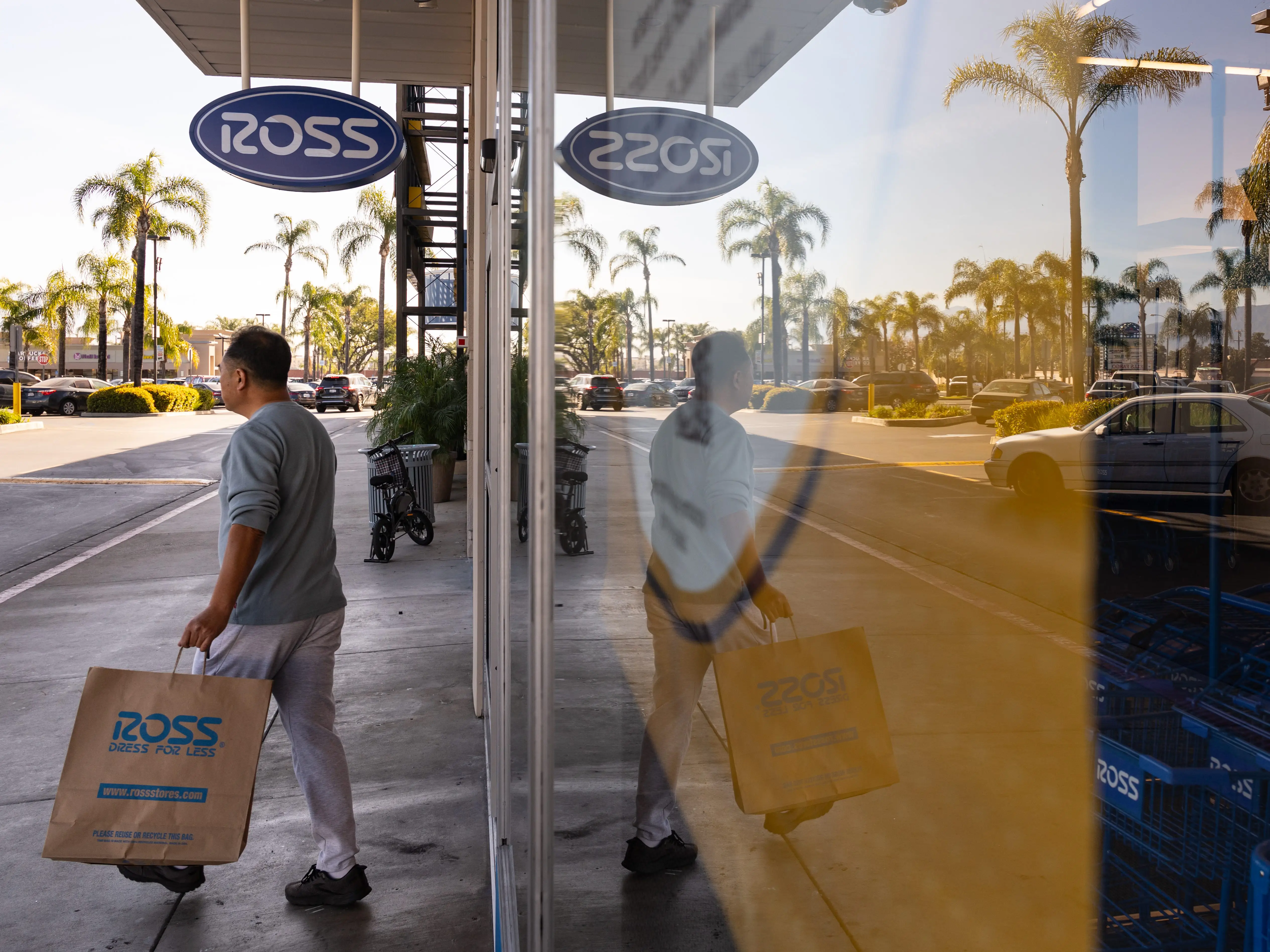 A man exits after shopping at a newly opened Ross store on 600 East Valley Blvd. on Tuesday, March 17, 2026 in Alhambra, CA.