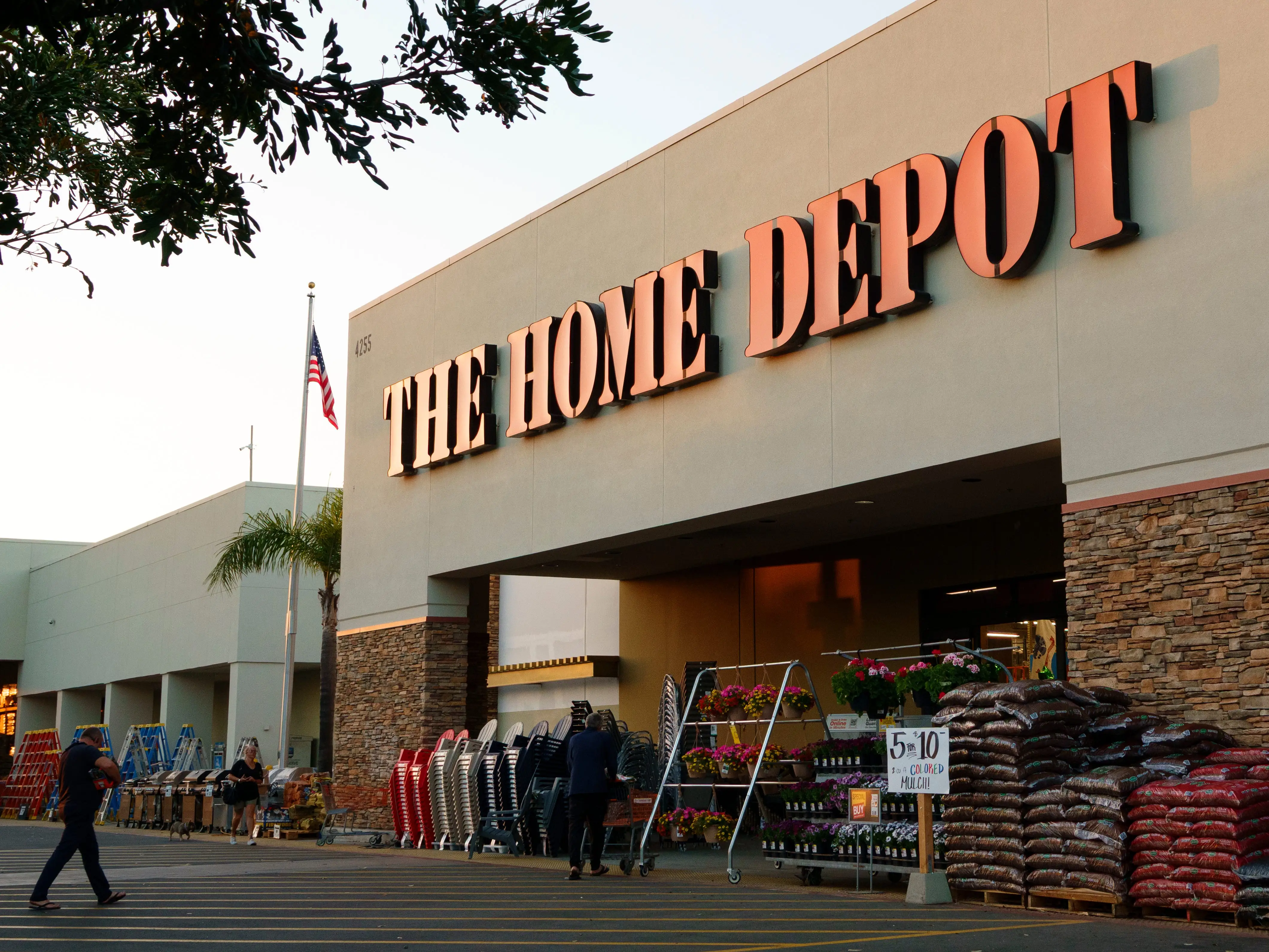 A Home Depot logo is displayed on a sign outside of a store on March 23, 2026 in San Diego, CA.