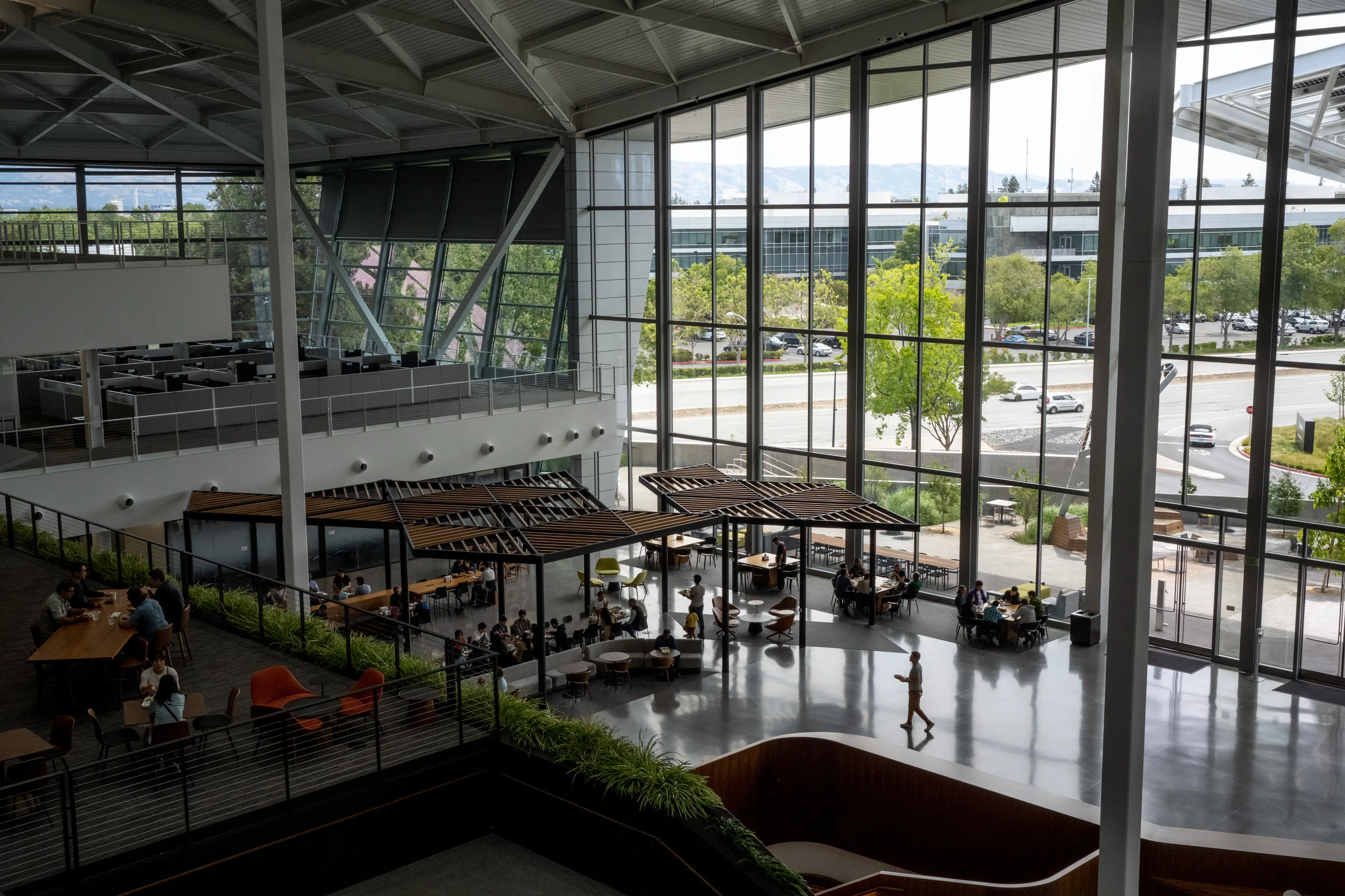 Employees inside the Voyager building at Nvidia headquarters in Silicon Valley