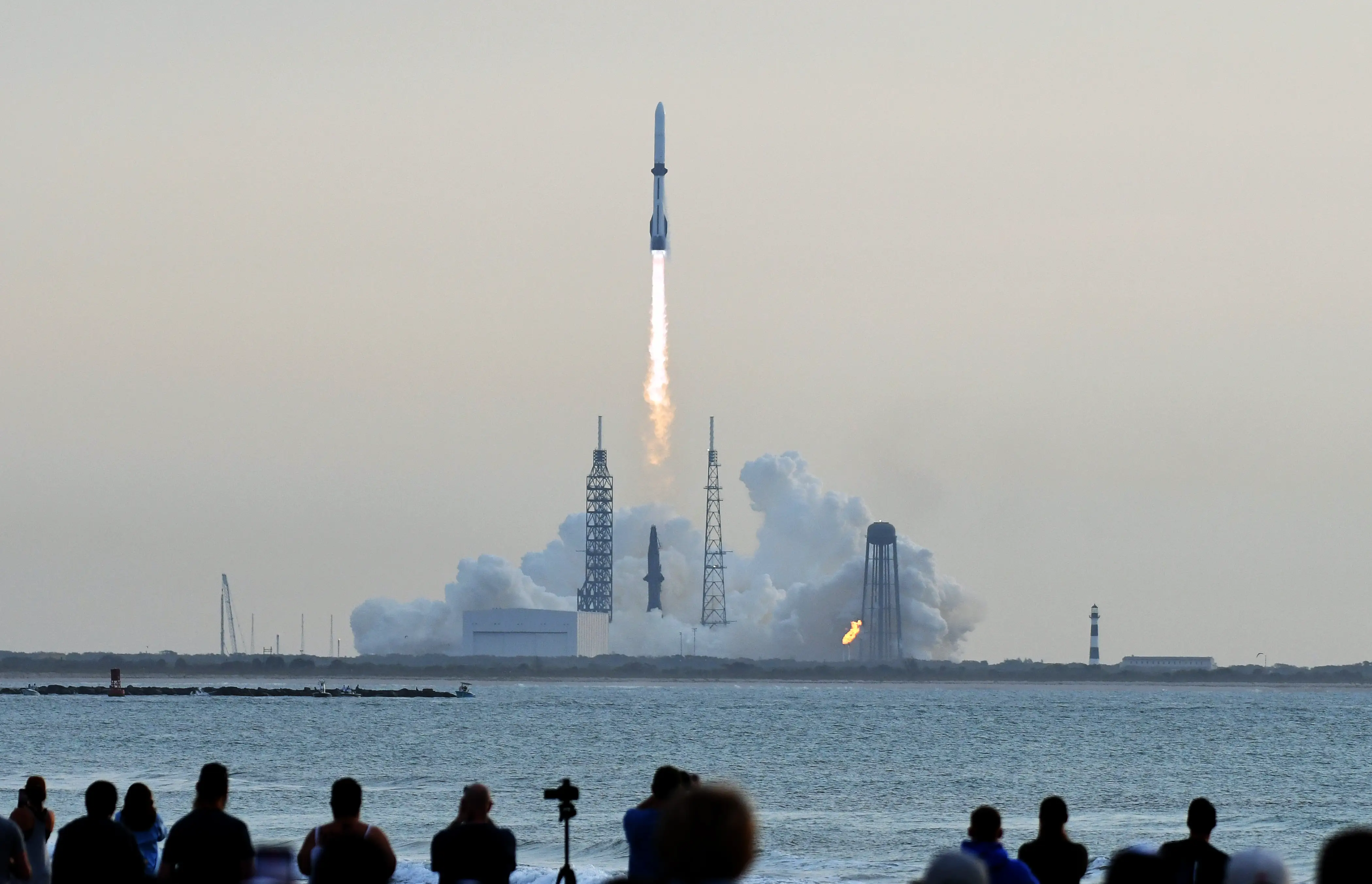 A Blue Origin New Glenn rocket carrying an AST SpaceMobile Bluebird 7 satellite launches from pad 36 at Cape Canaveral Space Force Station on April 19, 2026 in Cape Canaveral, Florida.