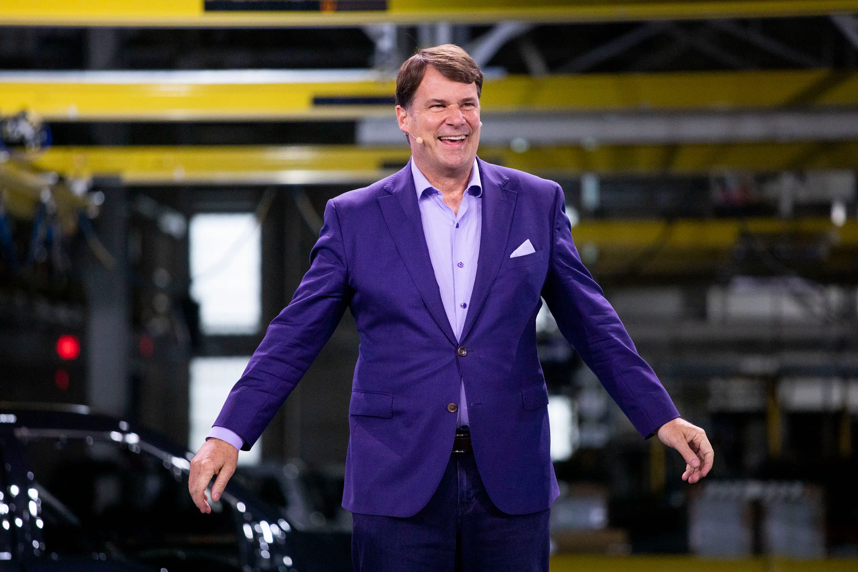 Ford CEO Jim Farley speaks at the launch of the all-new electric Ford F-150 Lightning pickup truck at the Ford Rouge Electric Vehicle Center on April 26, 2022 in Dearborn, Michigan.