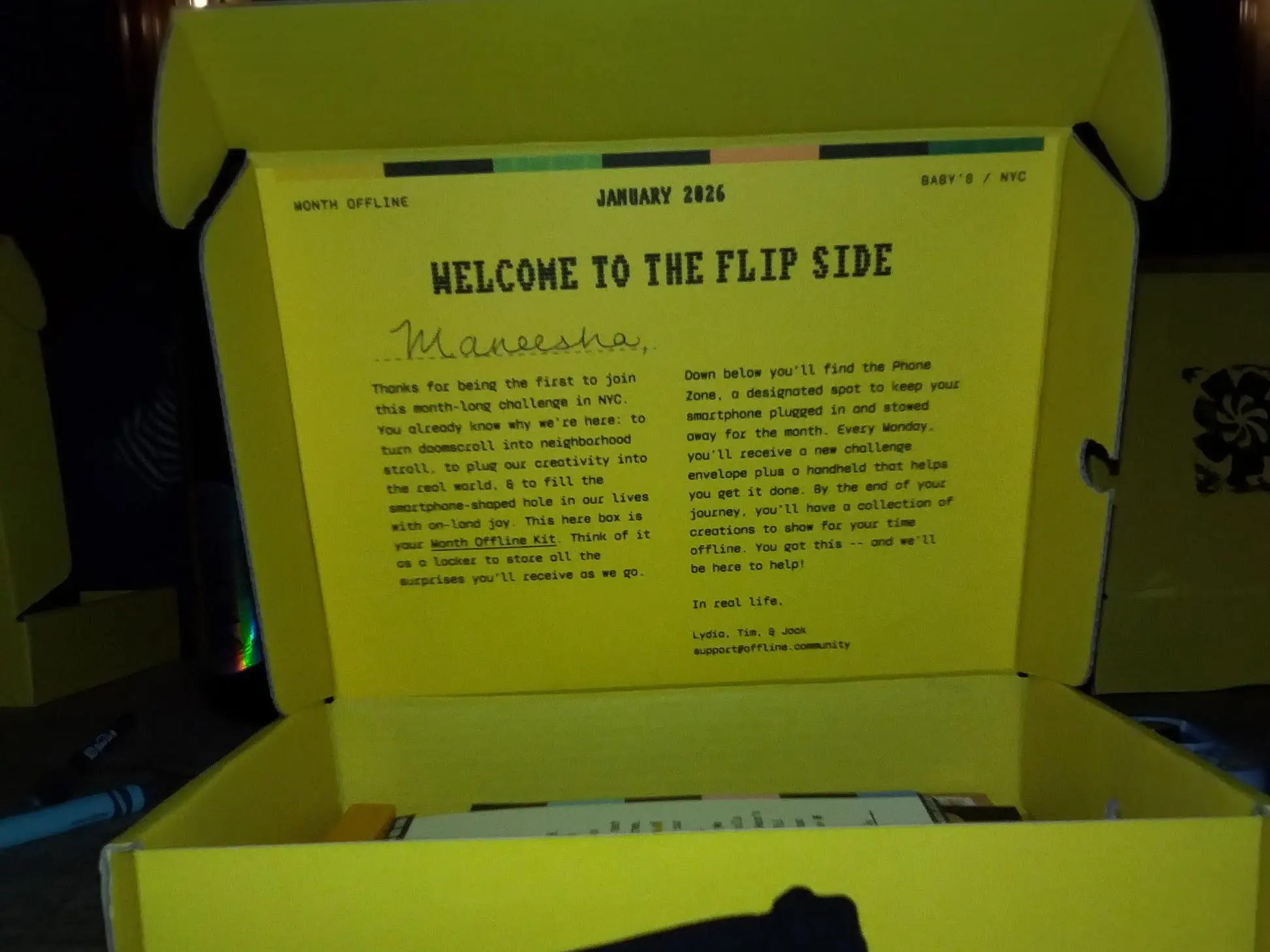 A welcome box from Month Offline.