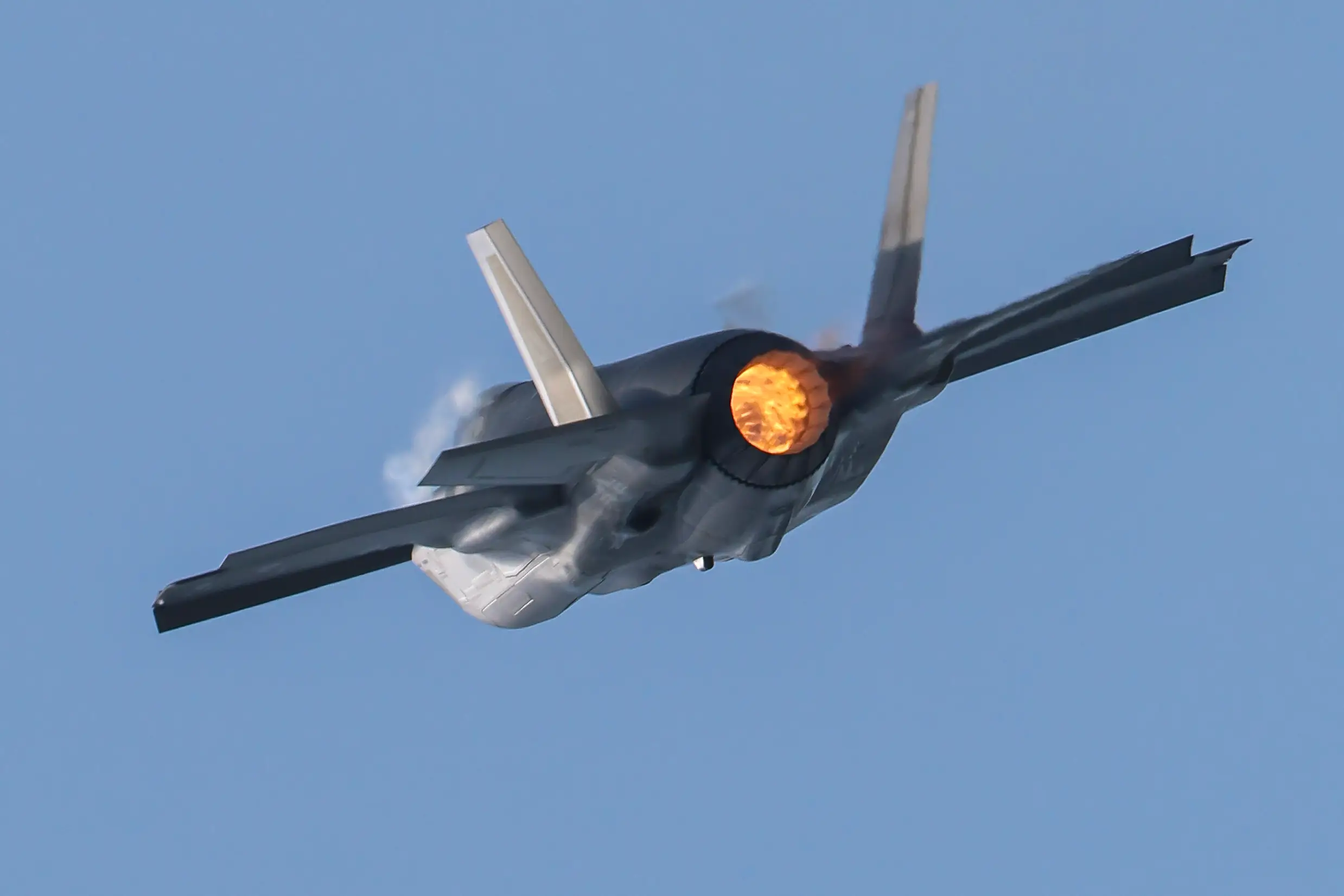 Back end of an F-35 showing it's powerful engine.