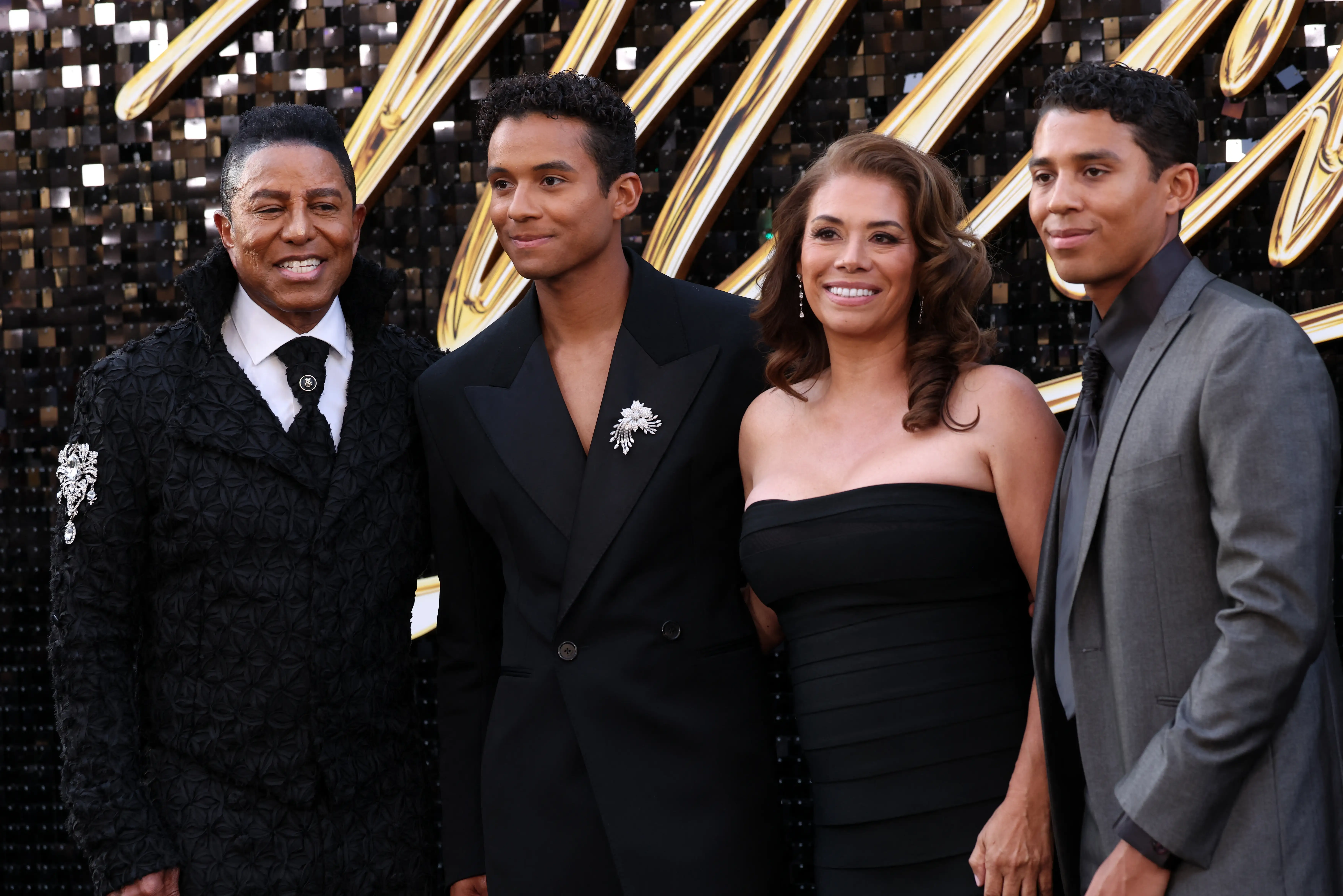 Jermaine Jackson, Jaafar Jackson, Alejandra Genevieve Oaziaza, and Jermajesty Jackson at the LA premiere of 