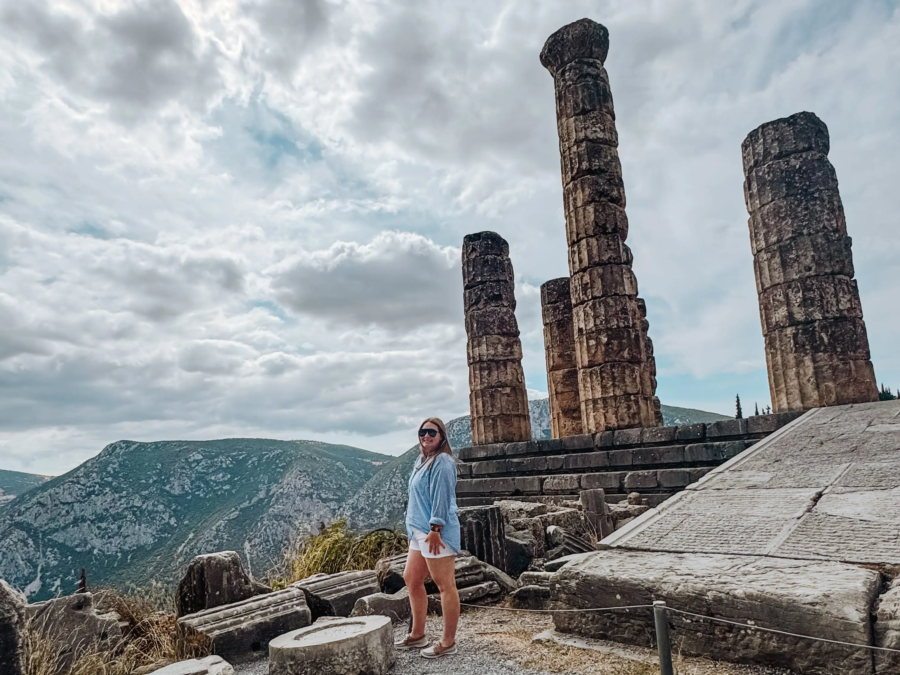 Taylor stands at the Temple of Delphi in Greece.
