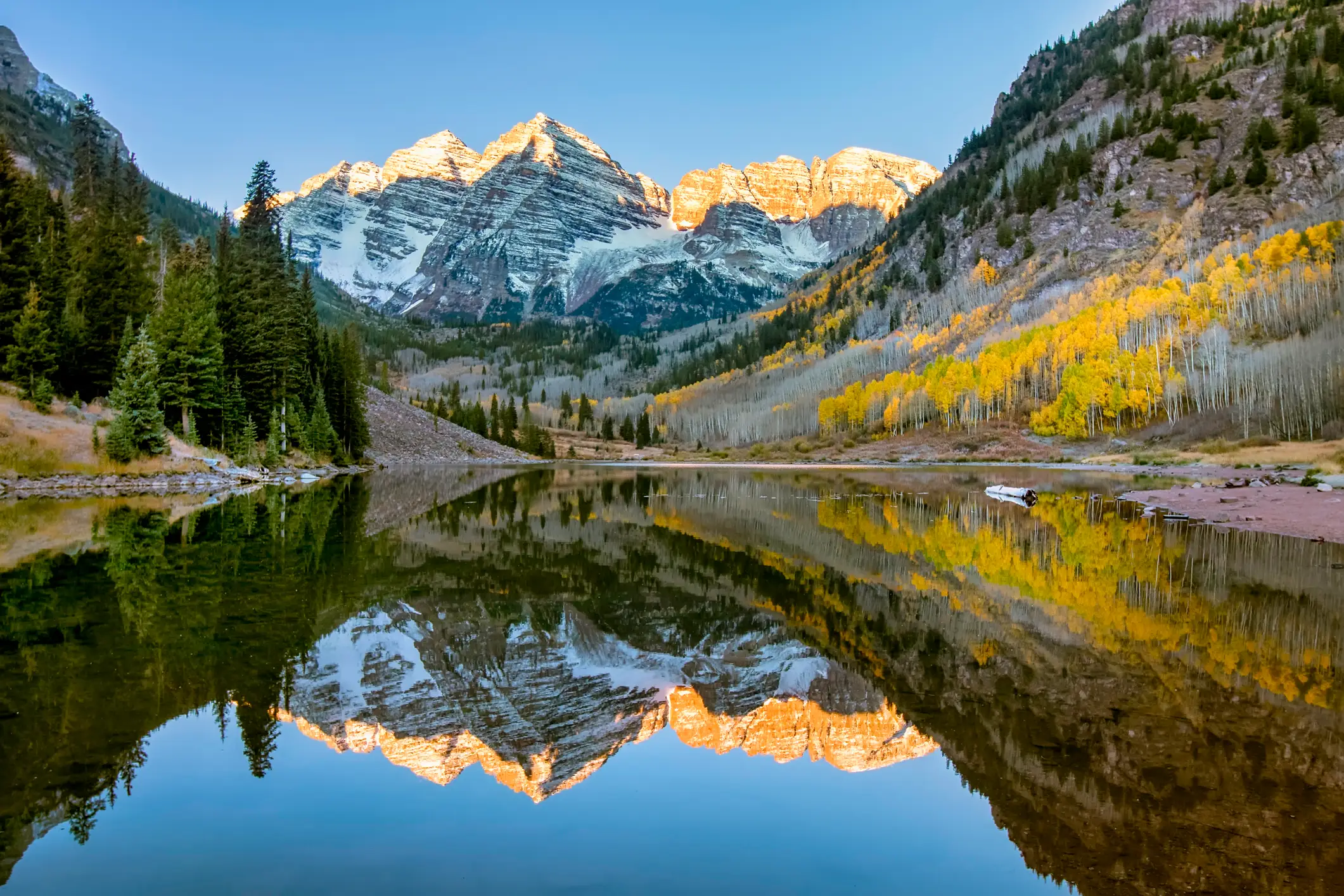 Mountains reflecting off a lake near Aspen, Colorado.
