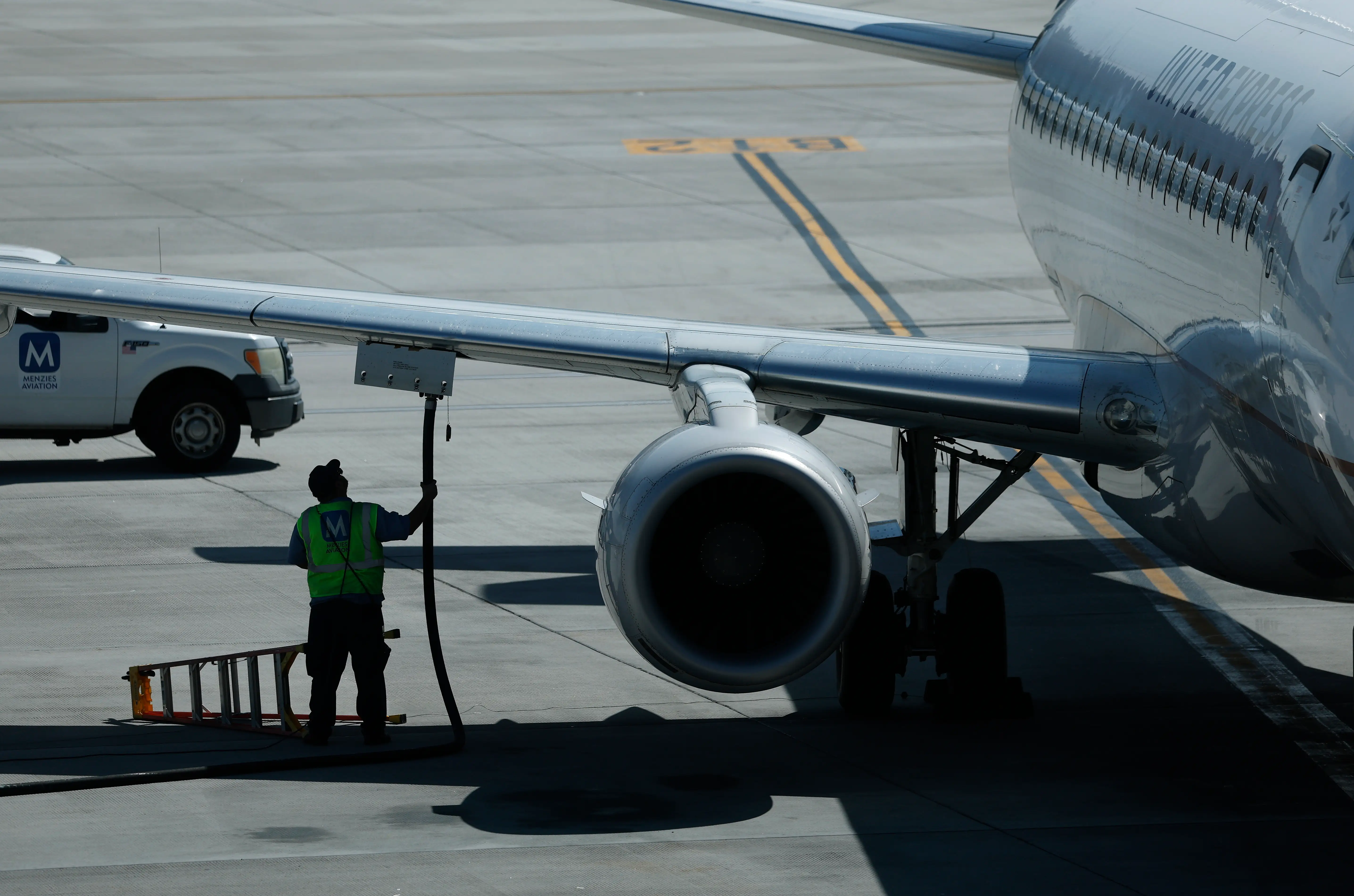 A worker fuels a United Airlines plane at Salt Lake City International Airport on April 09, 2026 in Salt Lake City, Utah.
