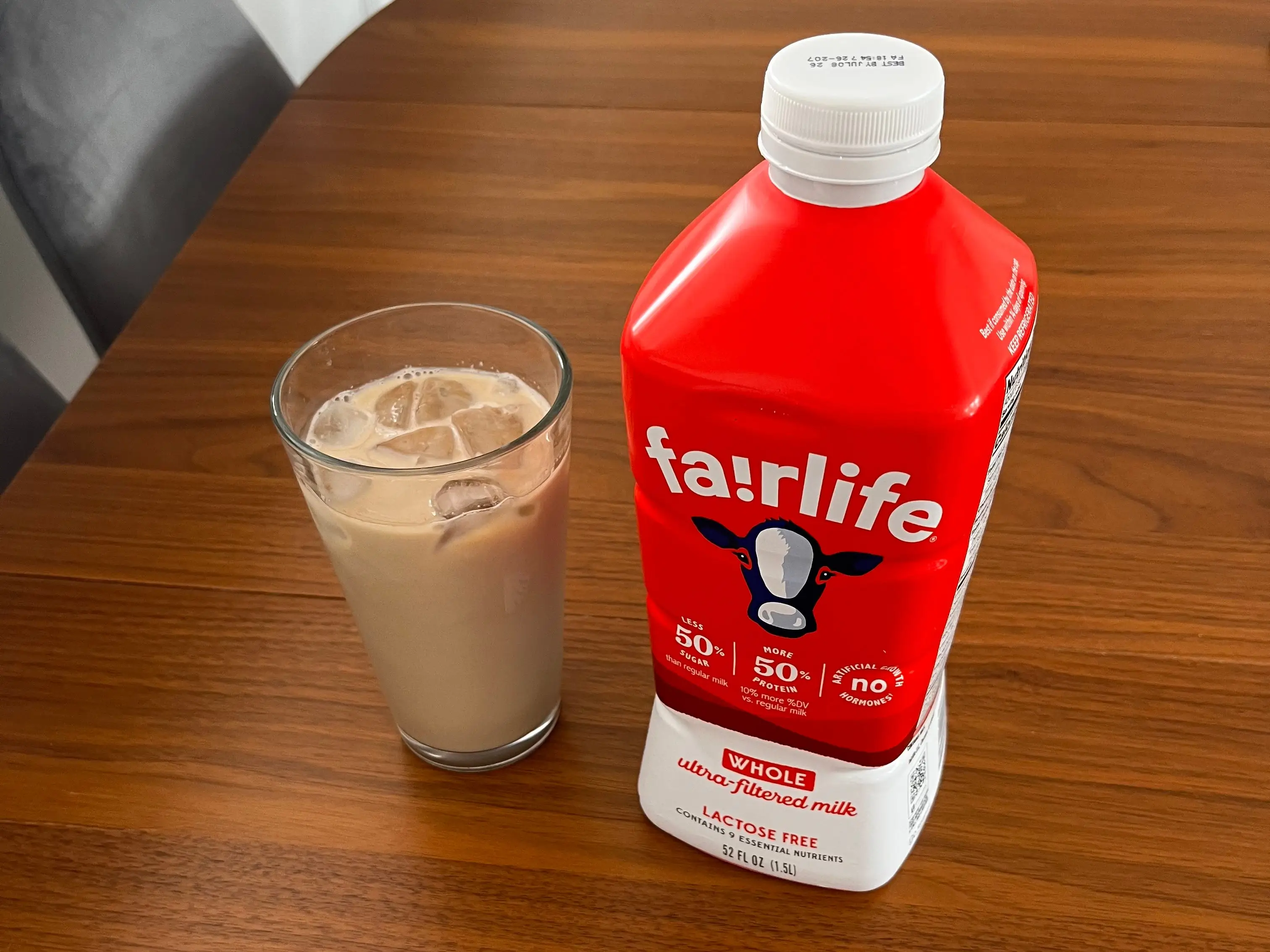 Latte next to Fairlife milk