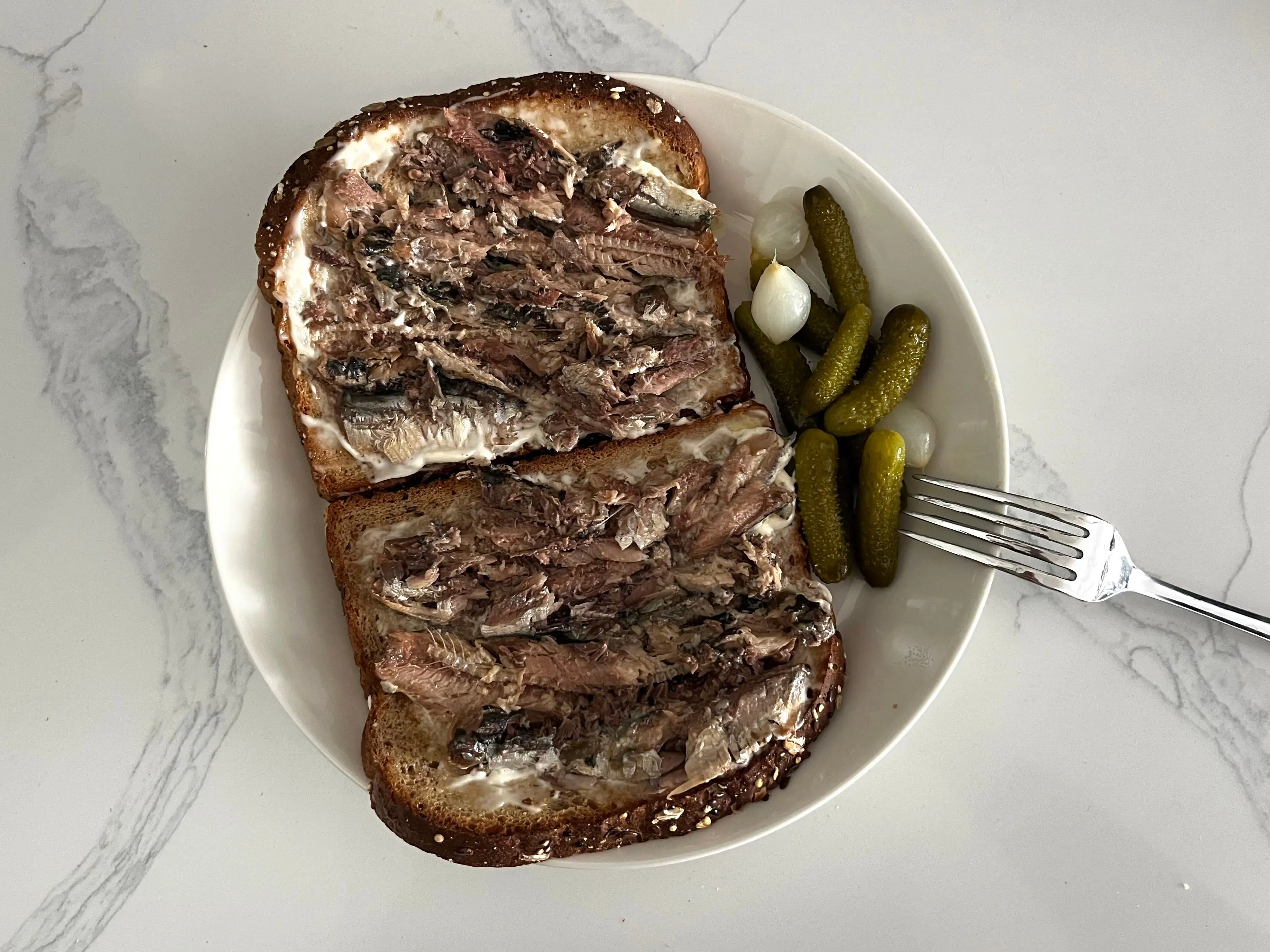 Sardine toast with pickles