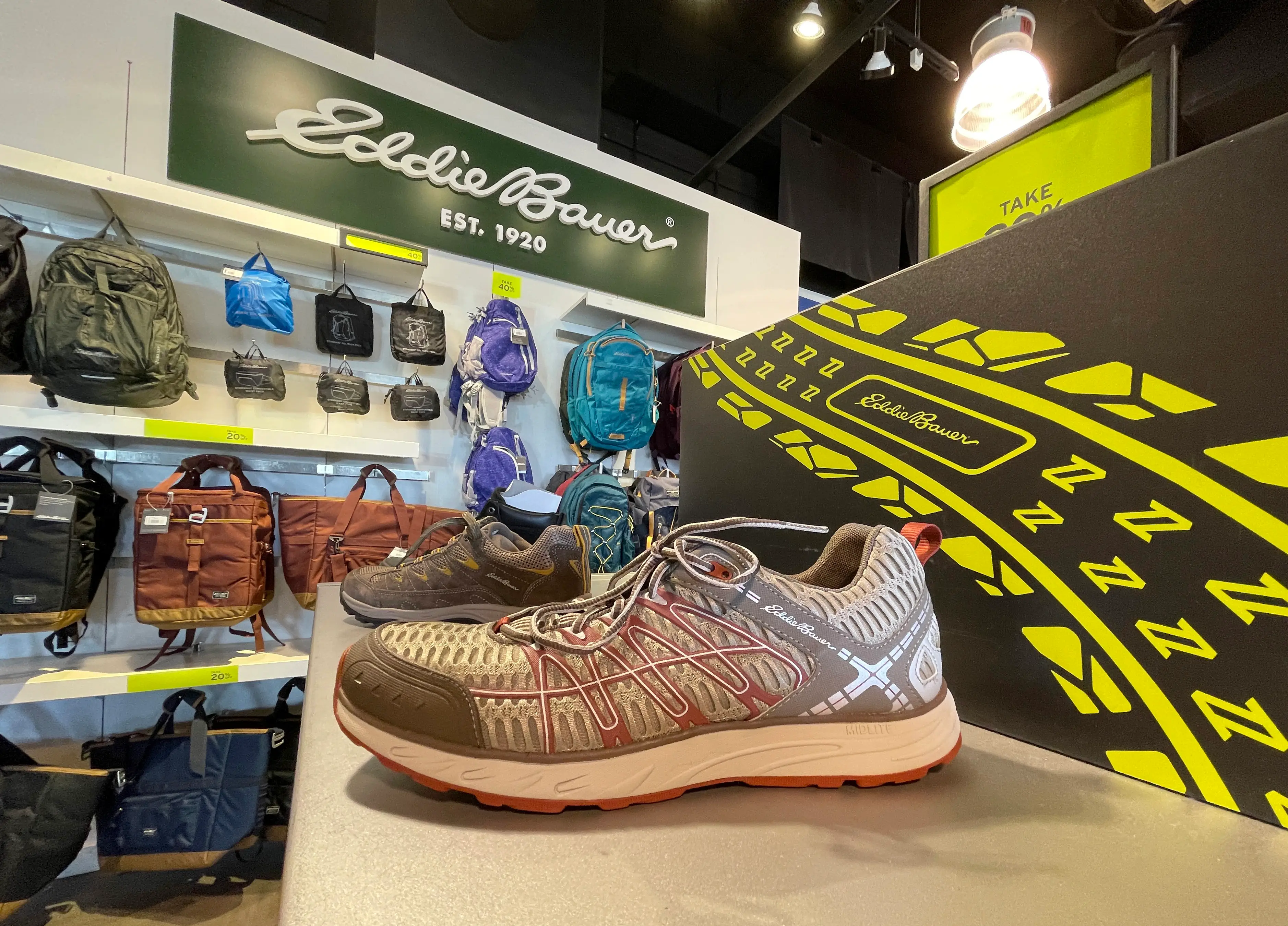 Eddie Bauer shoes are displayed at an Eddie Bauer outlet store on March 17, 2022 in Novato, California.