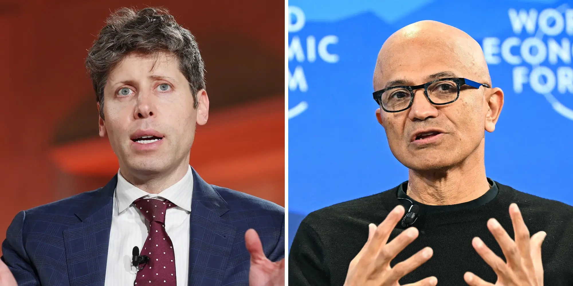 A composite photo of Sam Altman and Satya Nadella