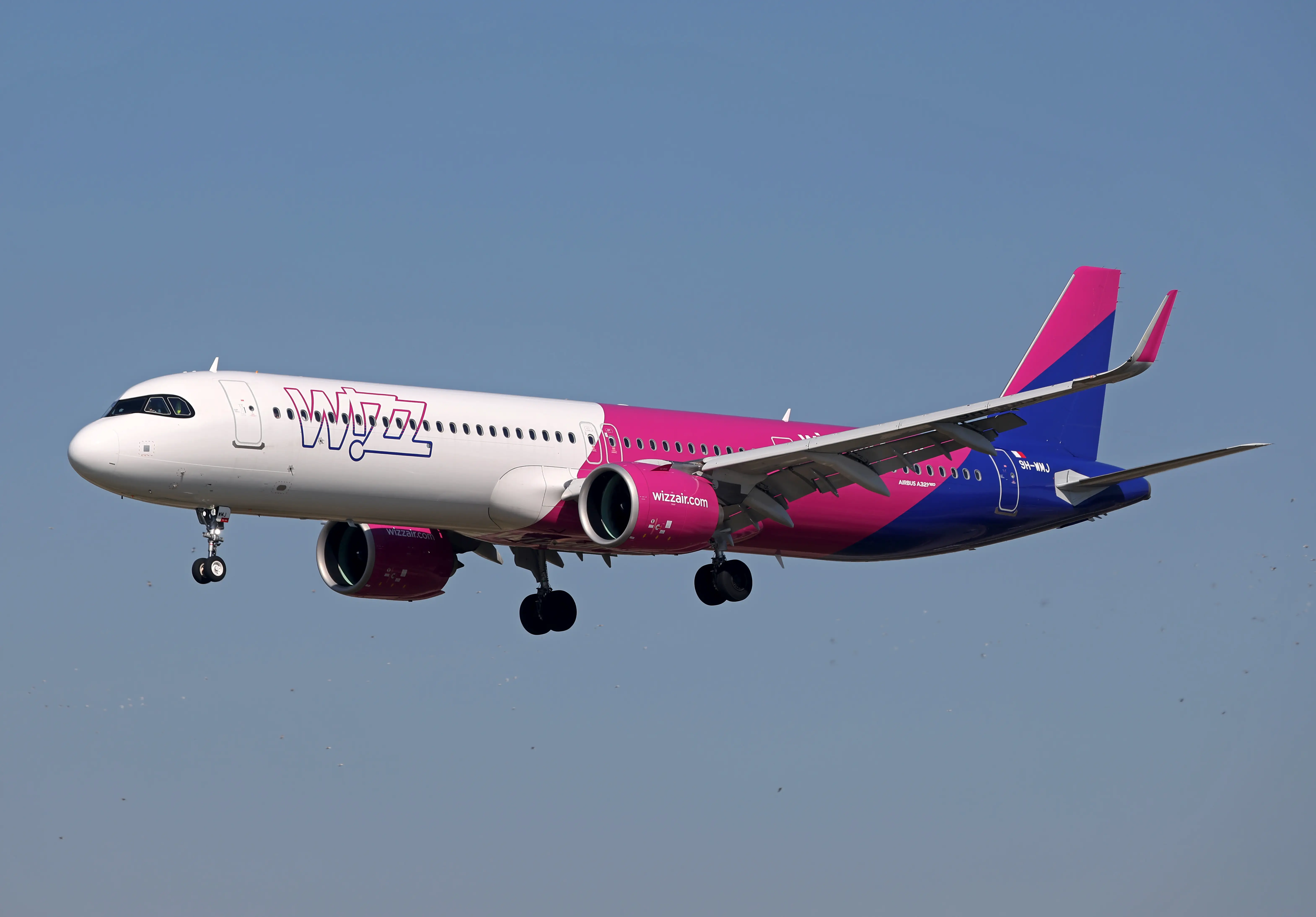 A Wizz Air Airbus A321-271NX lands at Barcelona-El Prat Airport in Barcelona, Spain, on February 23, 2026. (