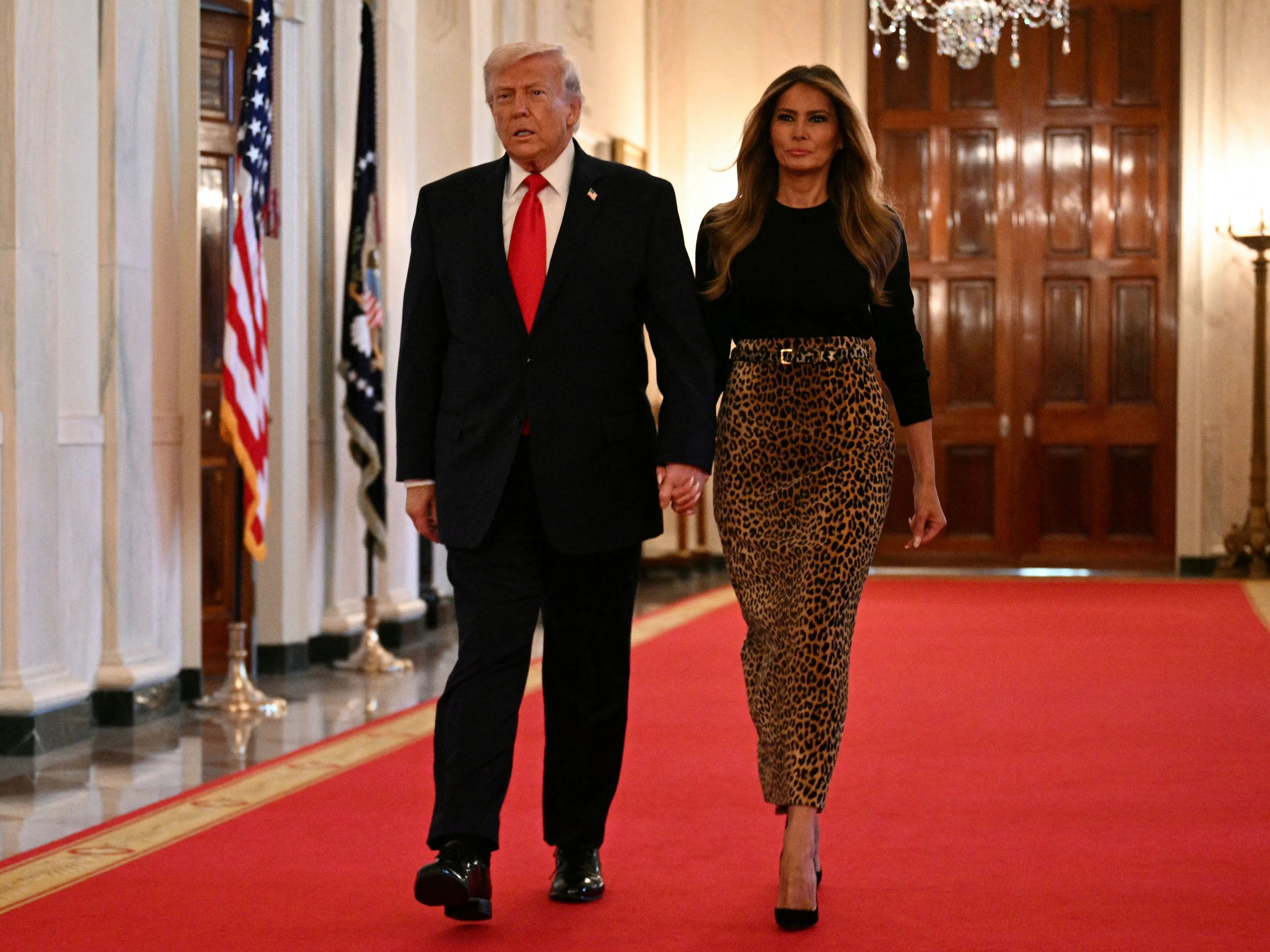 Donald Trump and Melania Trump attend a Women's History Month at the White House in March 2026.