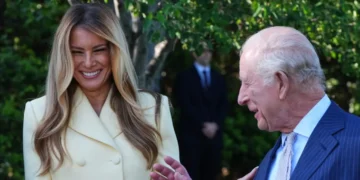Melania Trump ditched her neutral wardrobe and embraced one of spring’s biggest trends to greet King Charles and Queen Camilla