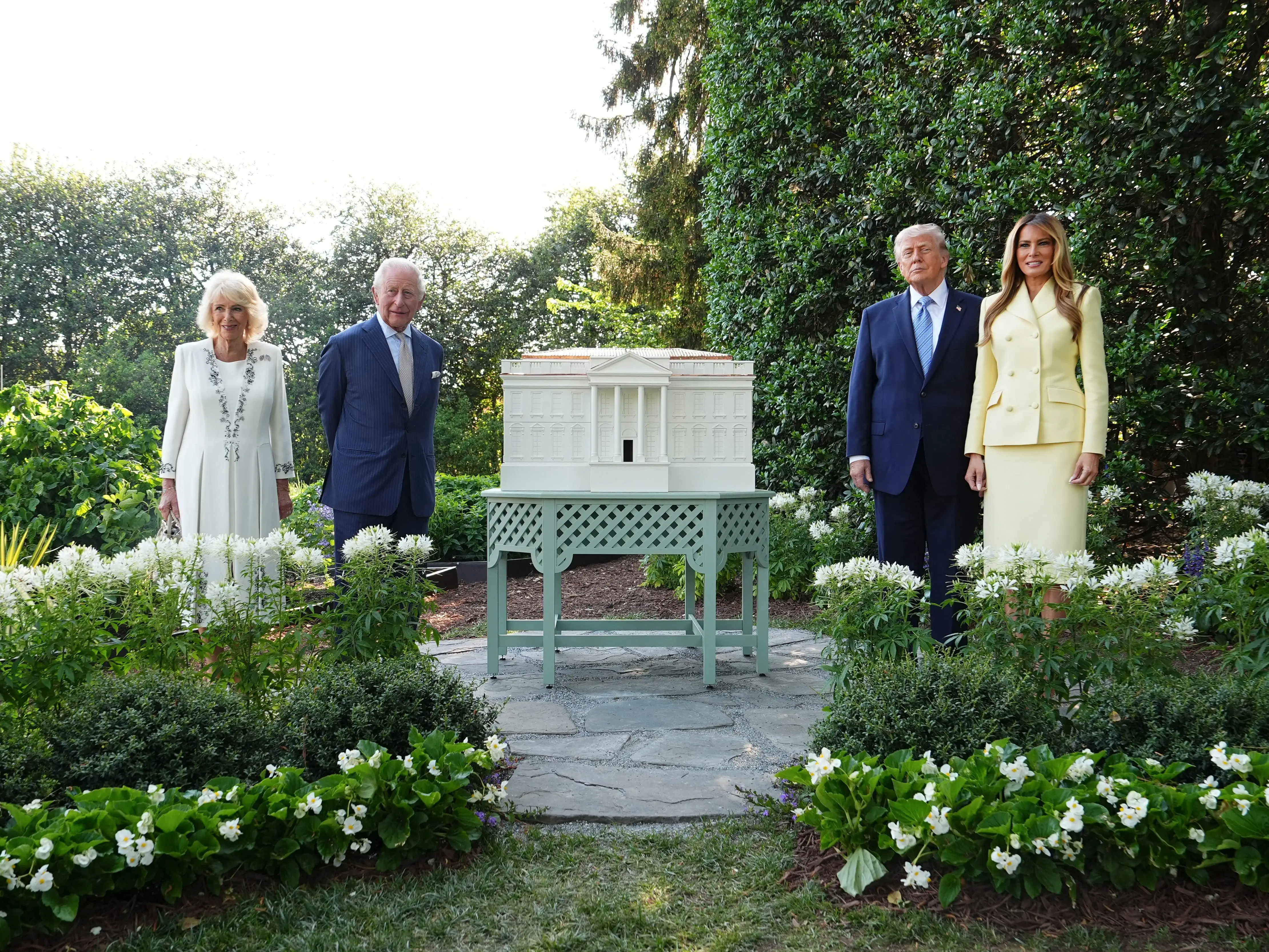 Queen Camilla, King Charles, Donald Trump, and Melania Trump at the White House on April 27.
