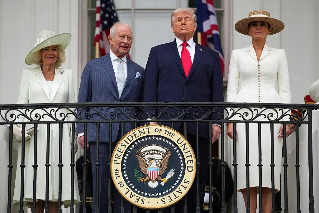Queen Camilla, King Charles, Donald Trump, and Melania Trump at the White House.