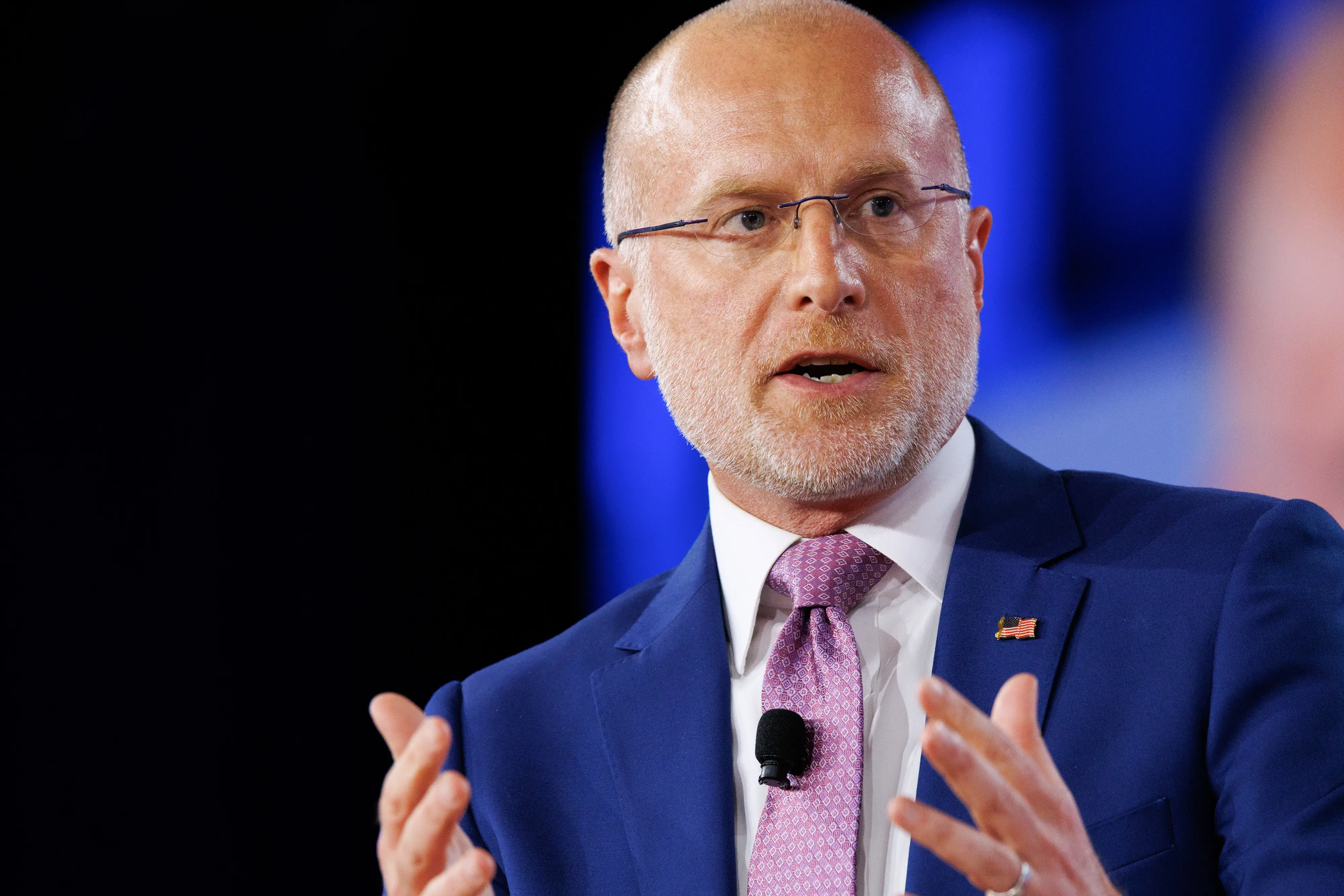 Brendan Carr, commissioner at the Federal Communications Commission (FCC), speaks during the Conservative Political Action Conference (CPAC) in Grapevine, Texas, US, on Friday, March 27, 2026. The Conservative Political Action Conference launched in 1974 brings together conservative organizations, elected leaders, and activists. Photographer: Shelby Tauber/Bloomberg via Getty Images