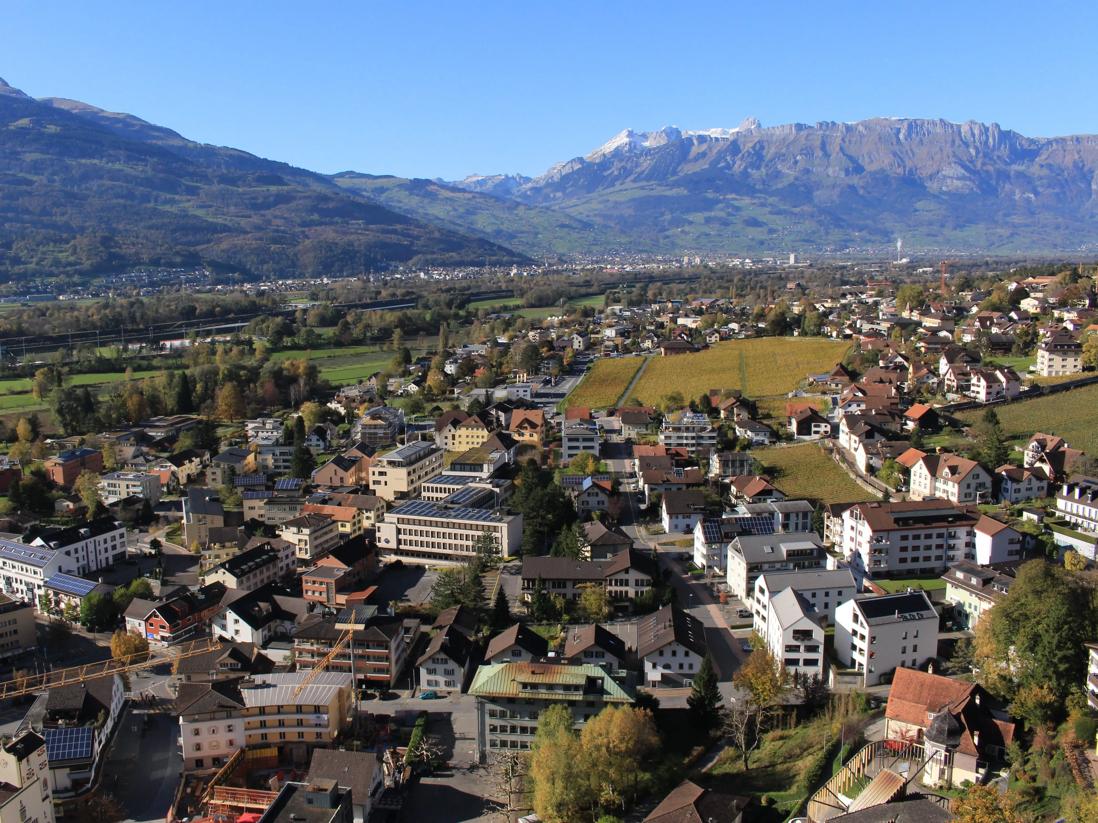 Aerial view of homes in Vaduz, Liechtenstein.