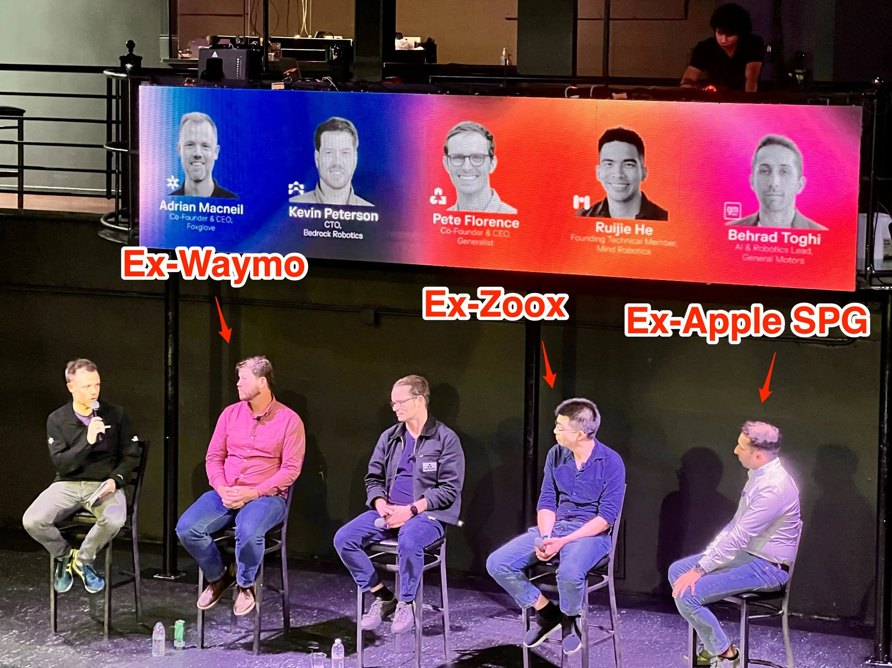 Panelists on stage at a Physical AI Industry night.