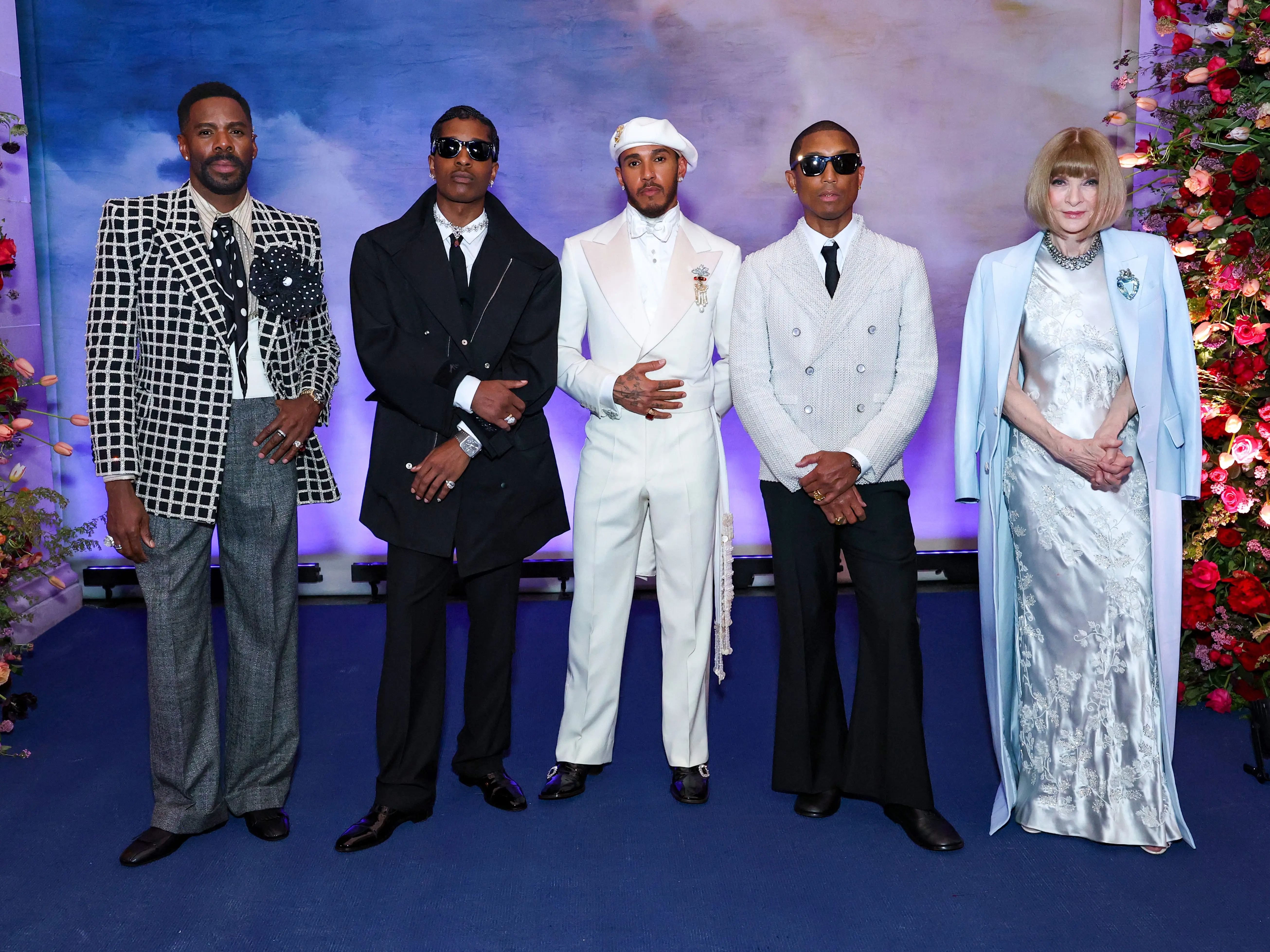 Co-Chairs Colman Domingo, A$AP Rocky, Lewis Hamilton, Pharrell Williams and Chair Anna Wintour attends the 2025 Met Gala