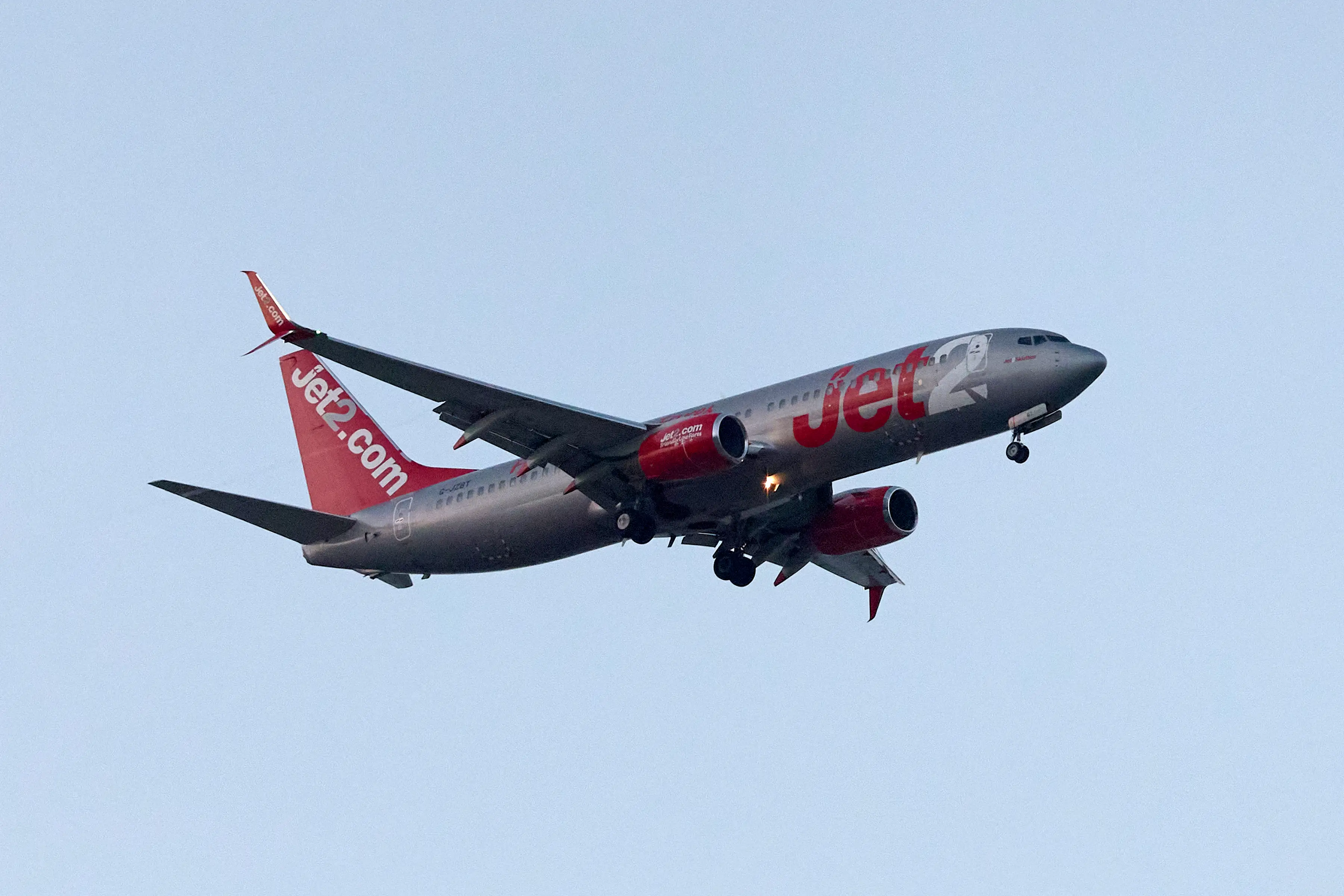 A G-JZBT Jet2 Boeing 737-800 flies over the match venue ahead of the UEFA European Under-21 Championship 2027 Qualifying round soccer match between Malta and Greece at the Centenary Stadium in Ta' Qali, Malta, on September 9, 2025