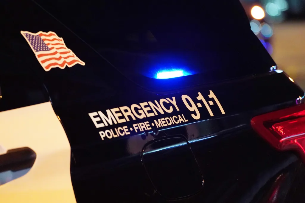 A close-up of a police car with 