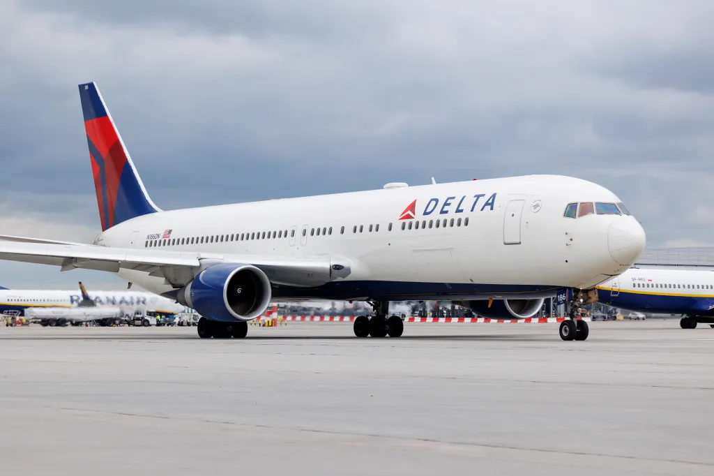 A Delta Air Lines Boeing 767-332 (ER) at Vaclav Havel Airport Prague.