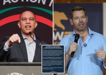 Hakeem Jeffries slammed for demanding Eric Swalwell drop out of Calif. gov race – but not resign from Congress