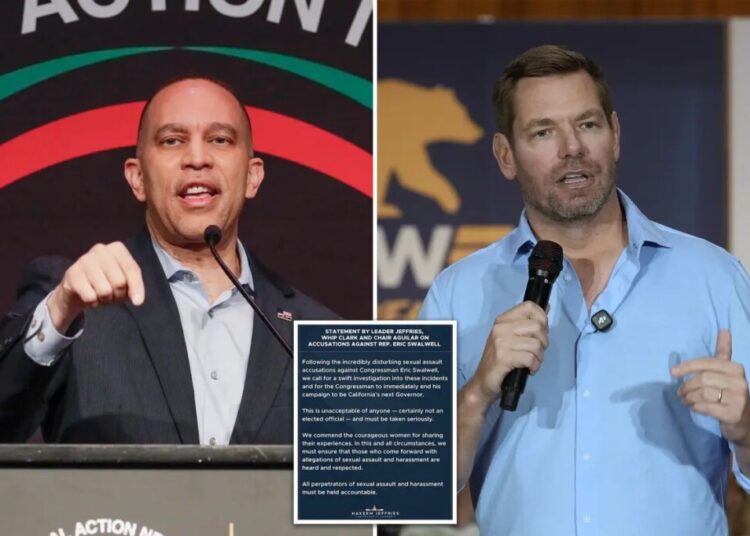 Hakeem Jeffries slammed for demanding Eric Swalwell drop out of Calif. gov race – but not resign from Congress