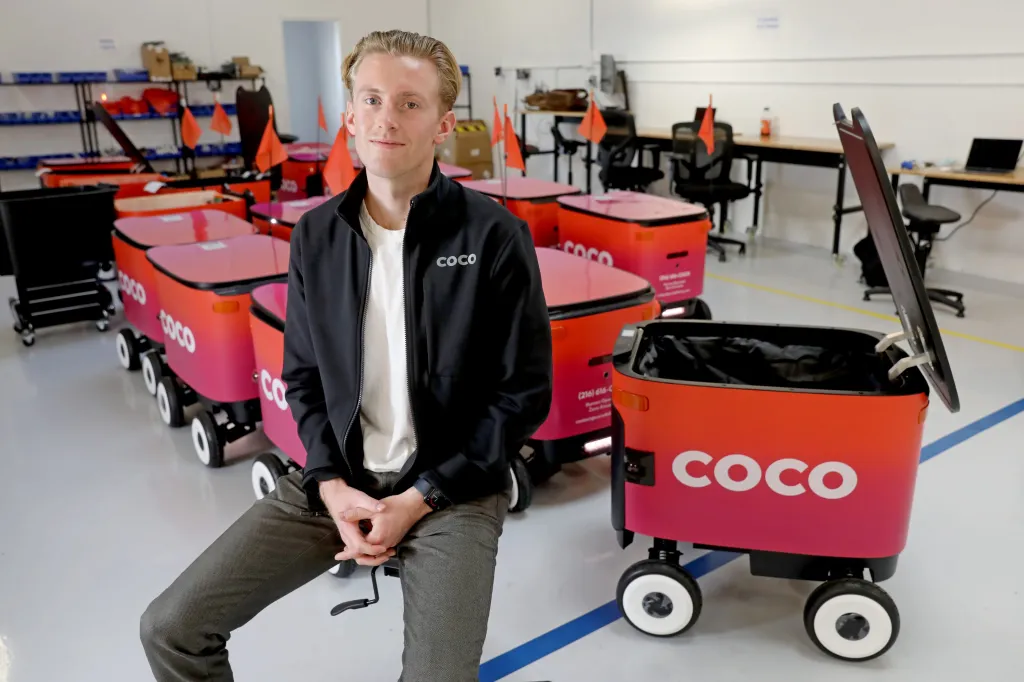 Coco, a robot based delivery service located in Venice, promises that their two wheeled, remotely controlled and shocking pink bots will deliver your groceries, meals, and beverage order to your door in 15 minutes or less