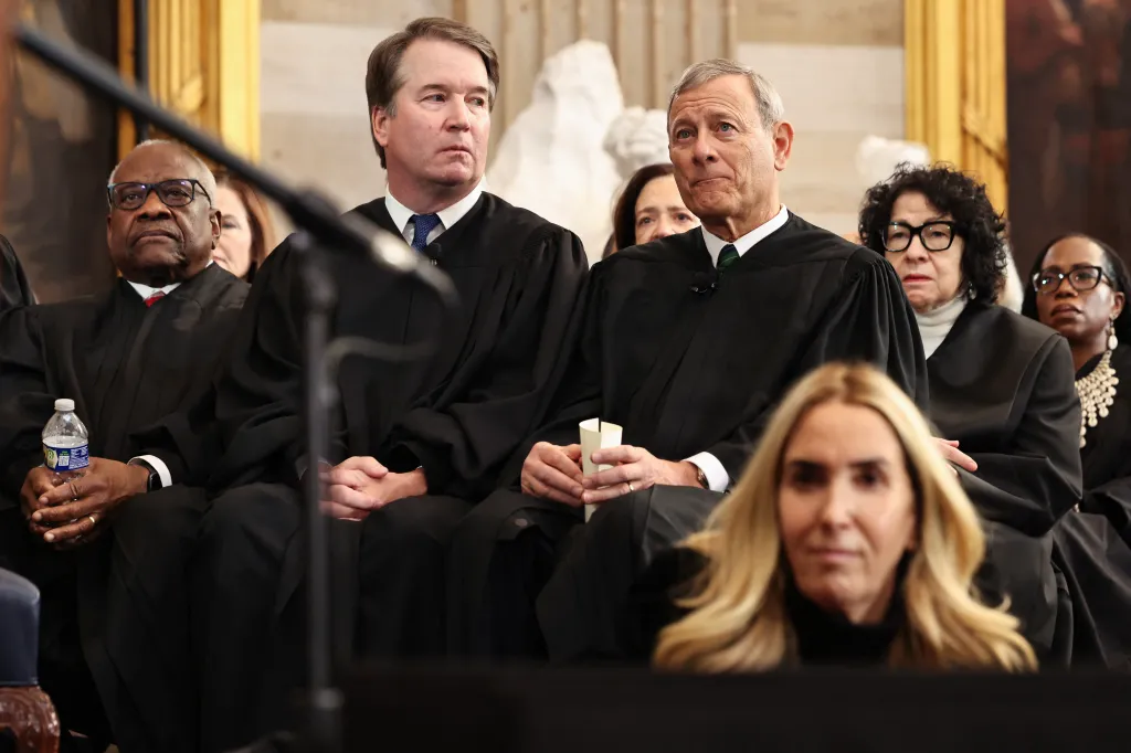 Supreme Court Chief Justice John Roberts and Associate Justices Brett Kavanaugh and Sonia Sotomayor attend President Donald Trump's Inauguration on Jan. 20, 2025.