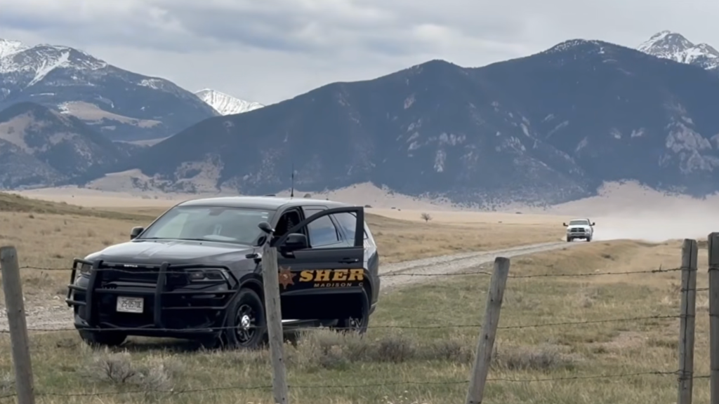A Madison County Sheriff's Deputy parked on the Montana private property where Sen. Tim Sheehy made an emergency landing on April 10, 2026.