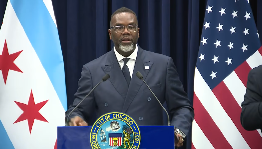 Chicago Mayor Brandon Johnson speaks at a press conference where he linked the restaurant industry to slavery.
