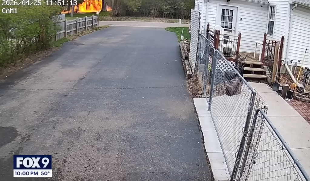 A home security camera captured the fiery crash of the small plane on April 25, 2026.
