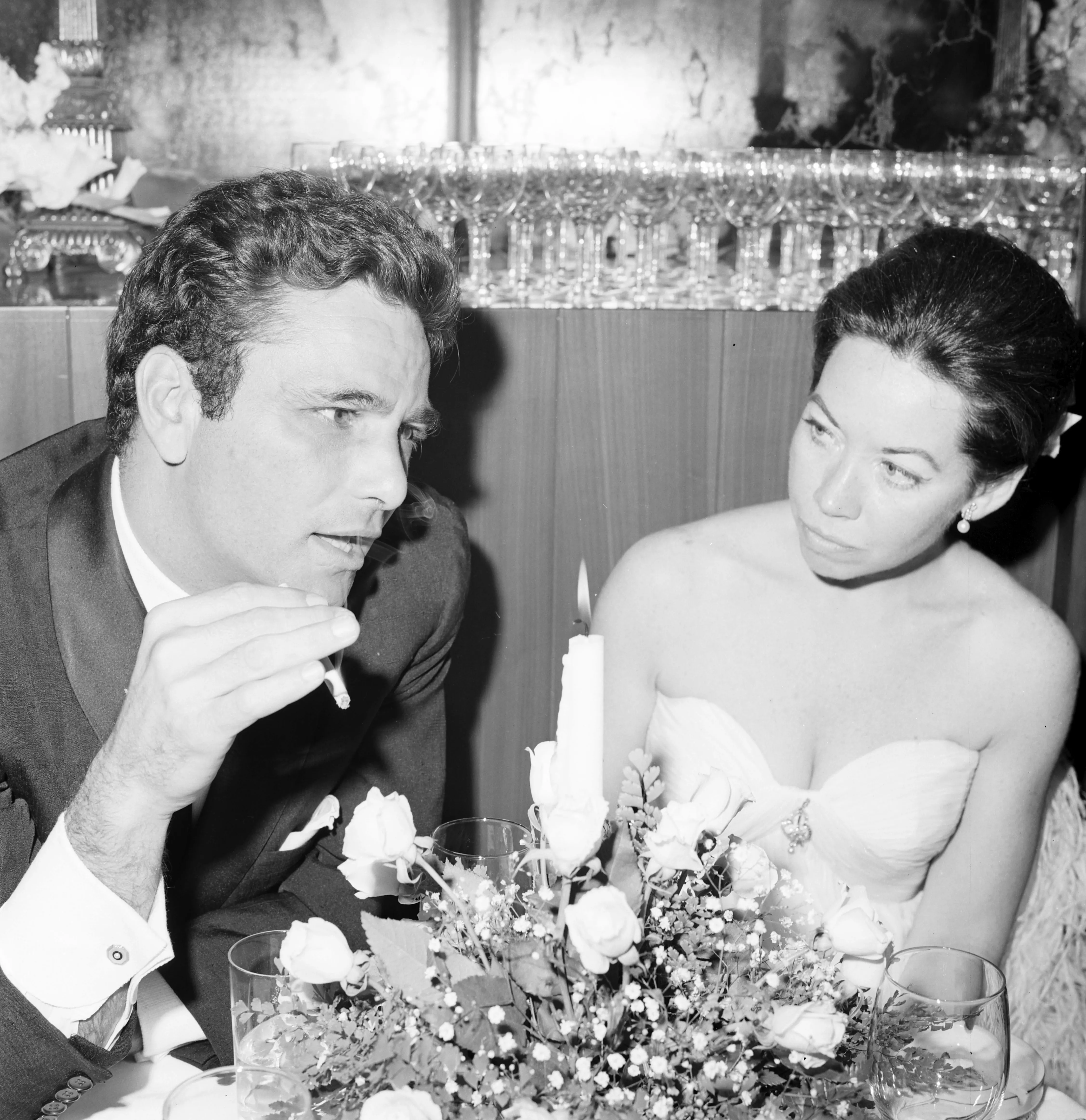 Peter Falk with his wife Alyce Mayo at a party.