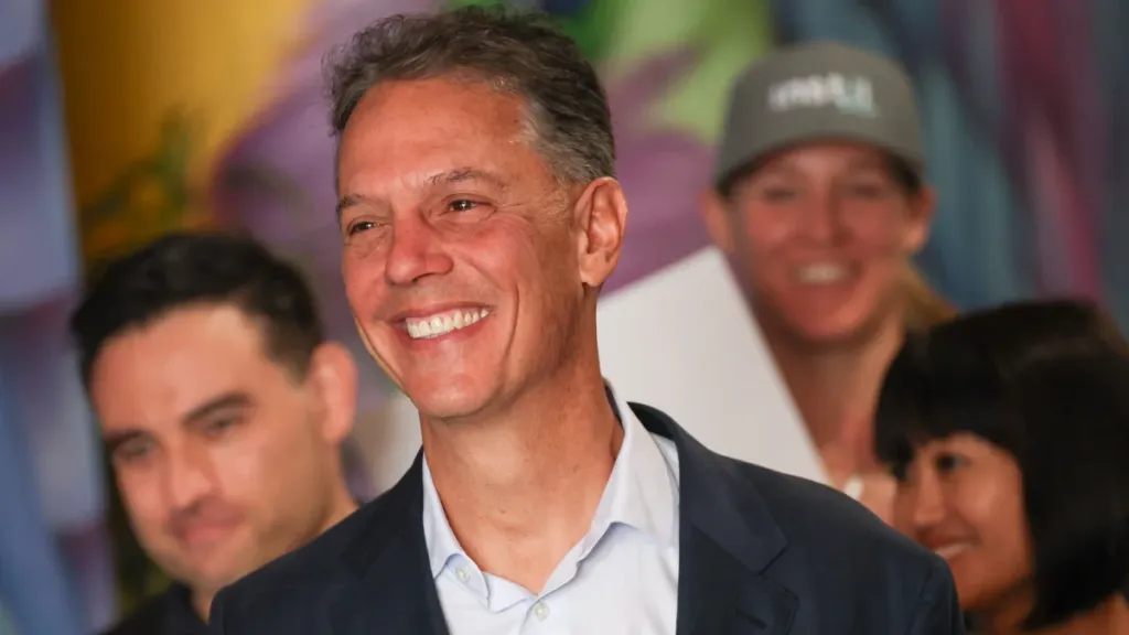 Adam Miller speaks at a campaign event for LA Mayor