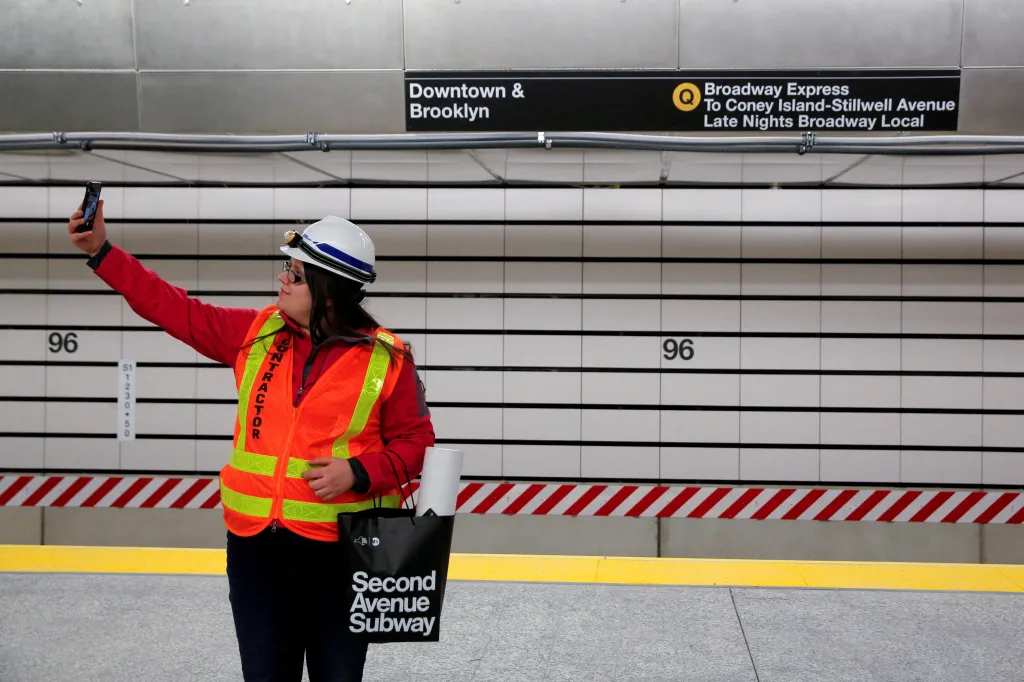 Angelika Glogowski taking a selfie at the 96th Street Station during a preview event for the Second Avenue subway line.