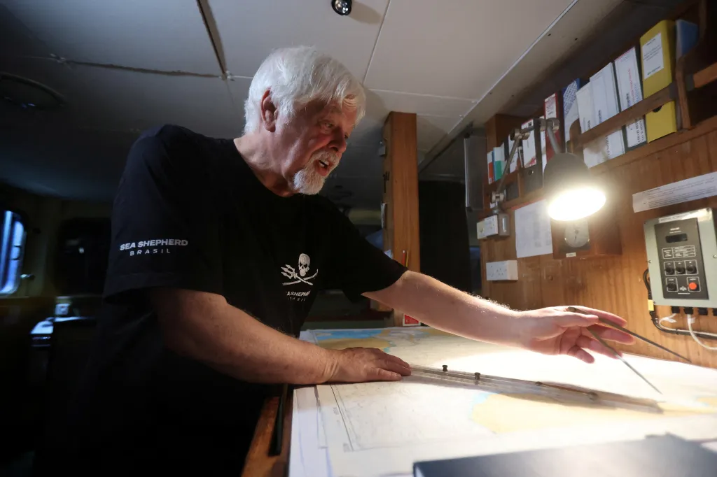 Paul Watson aboard his ship in Brazil on Nov. 12, 2025.
