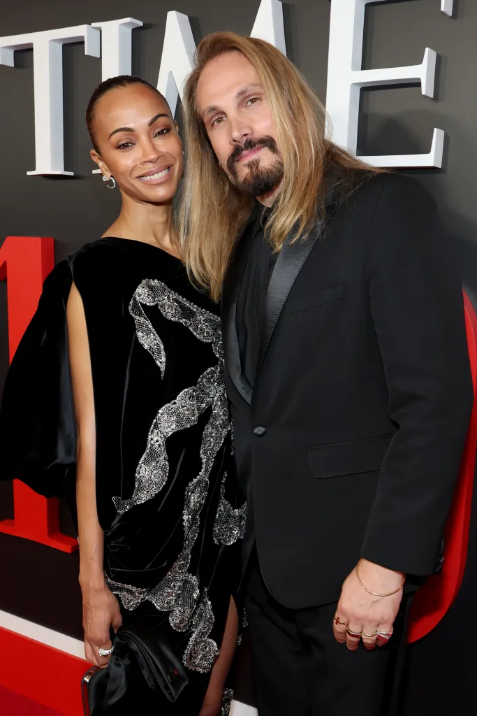 Zoe Saldaña and Marco Perego attending the 2026 TIME100 Gala.