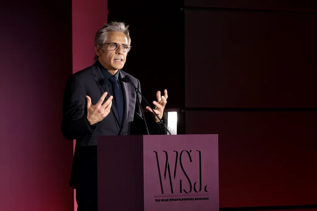 Ben Stiller speaking onstage at the WSJ. Magazine 2025 Innovator Awards.