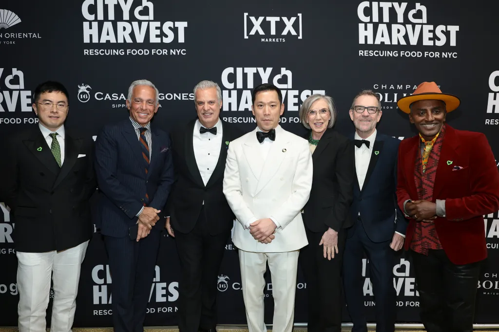 Bowen Yang, Geoffrey Zakarian, Eric Ripert, Simon Kim, Jilly Stephens, Ted Allen and Marcus Samuelsson at the City Harvest 2026 Gala.