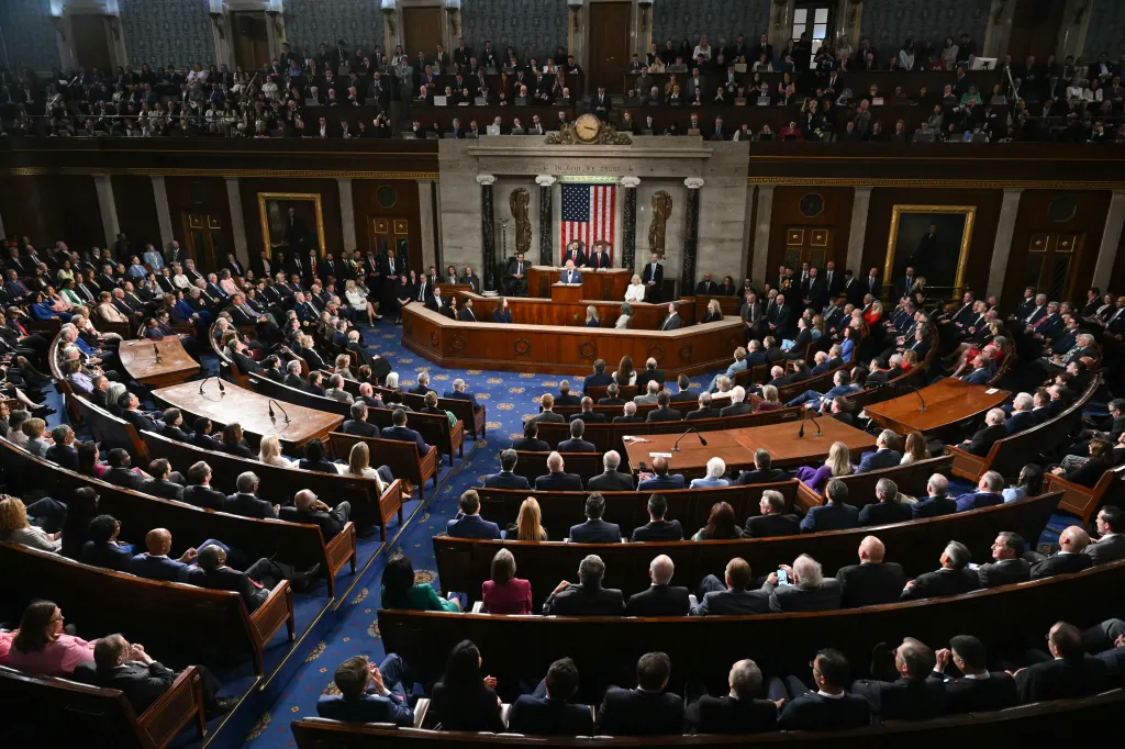 King Charles III addresses a joint meeting of Congress, flanked by Queen Camilla, House Speaker Mike Johnson and US Vice President JD Vance.