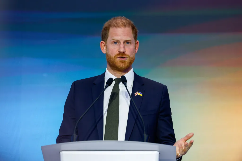 Prince Harry speaks at the Kyiv Security Forum on April 23, 2026.