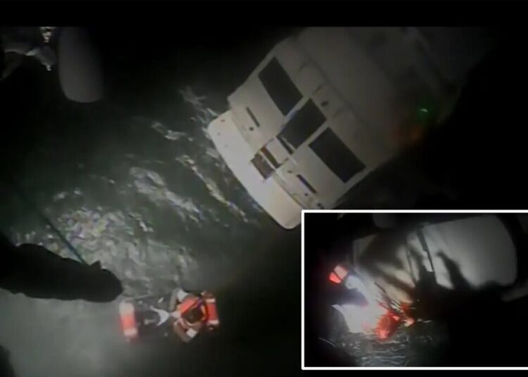Coast Guard helicopter rescues 4 from broken-down yacht caught in 12-foot waves off Long Island: heart-stopping video