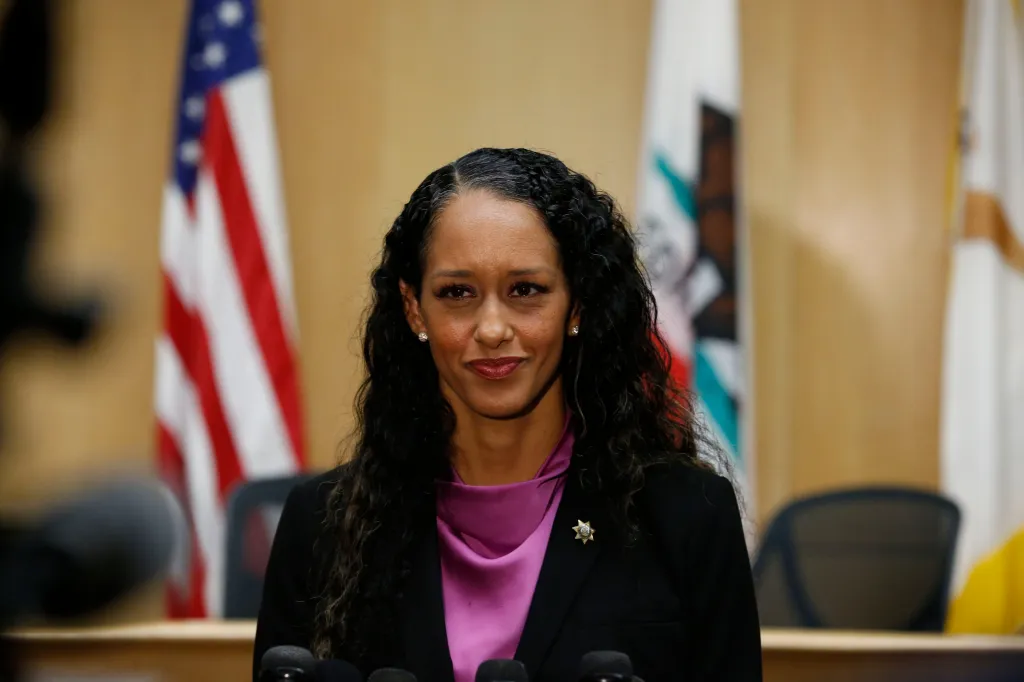 Brooke Jenkins, San Francisco District Attorney, speaks to the media.