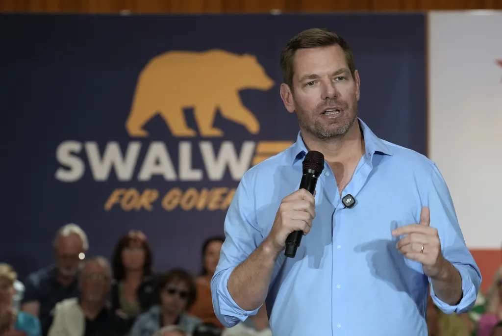 Rep. Eric Swalwell speaks at a town hall meeting in Sacramento, California.